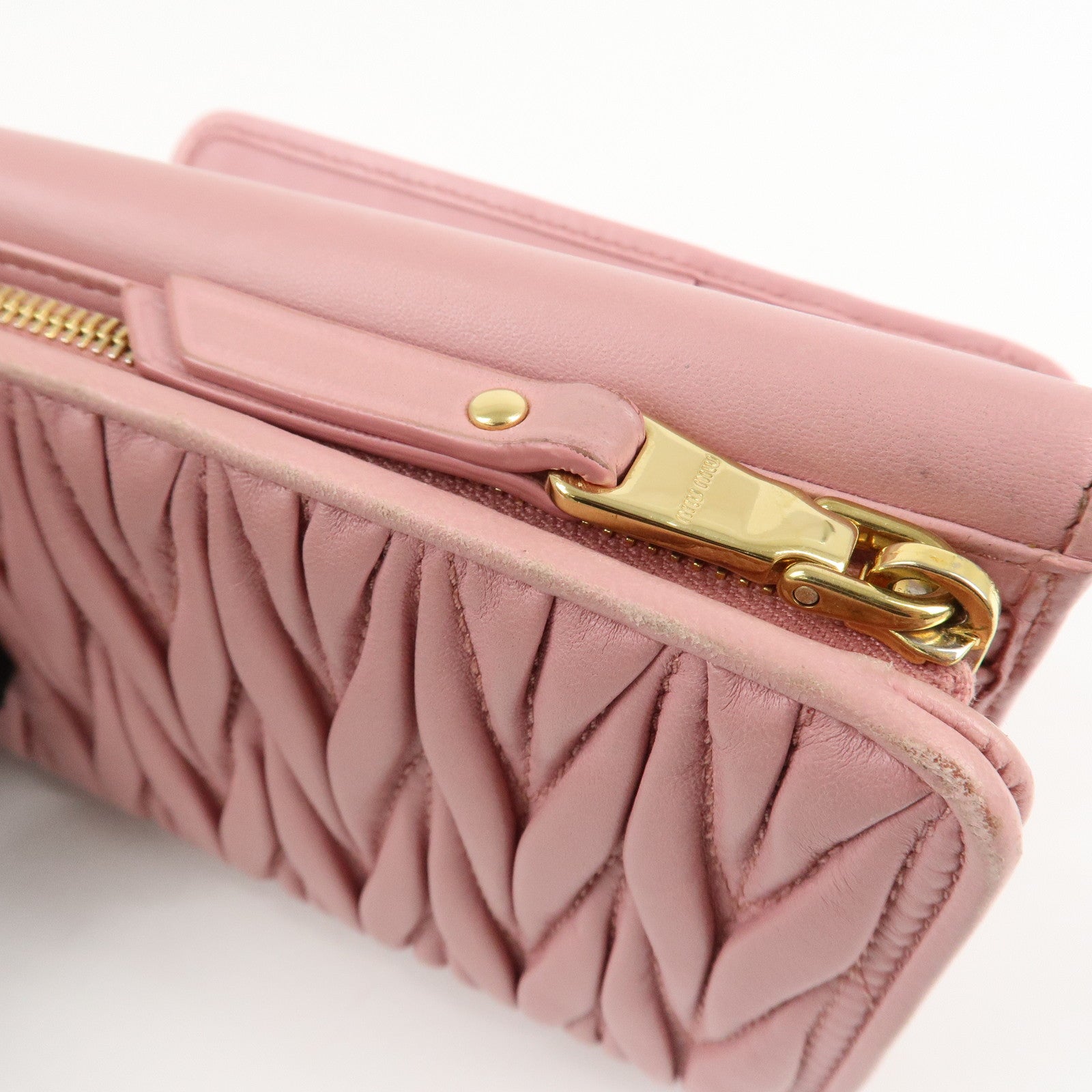 MIU MIU Matelasse Leather Trifold Wallet Pink 5ML225 Used