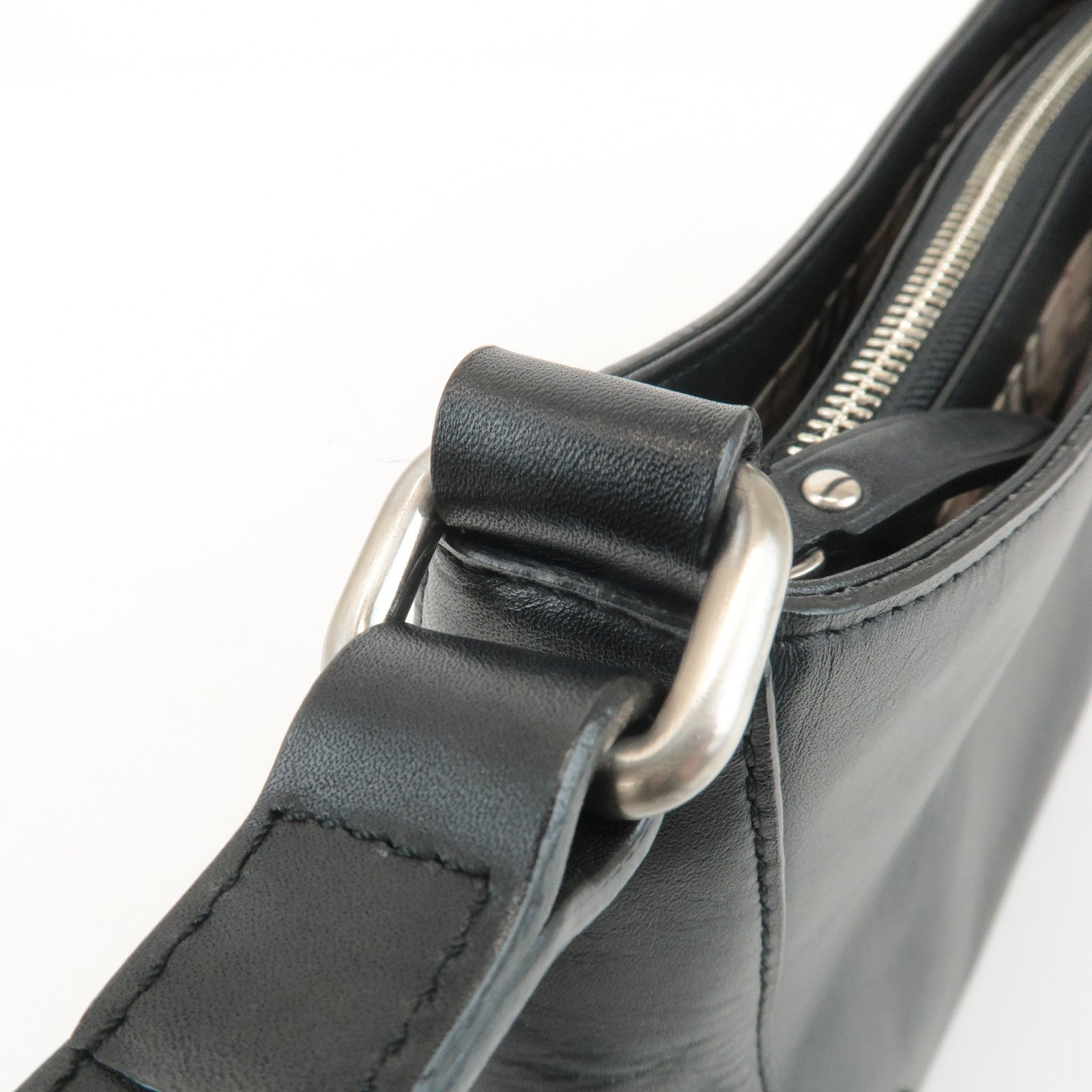 BURBERRY Leather Shoulder Bag Hand Bag Black Silver Hardware Used