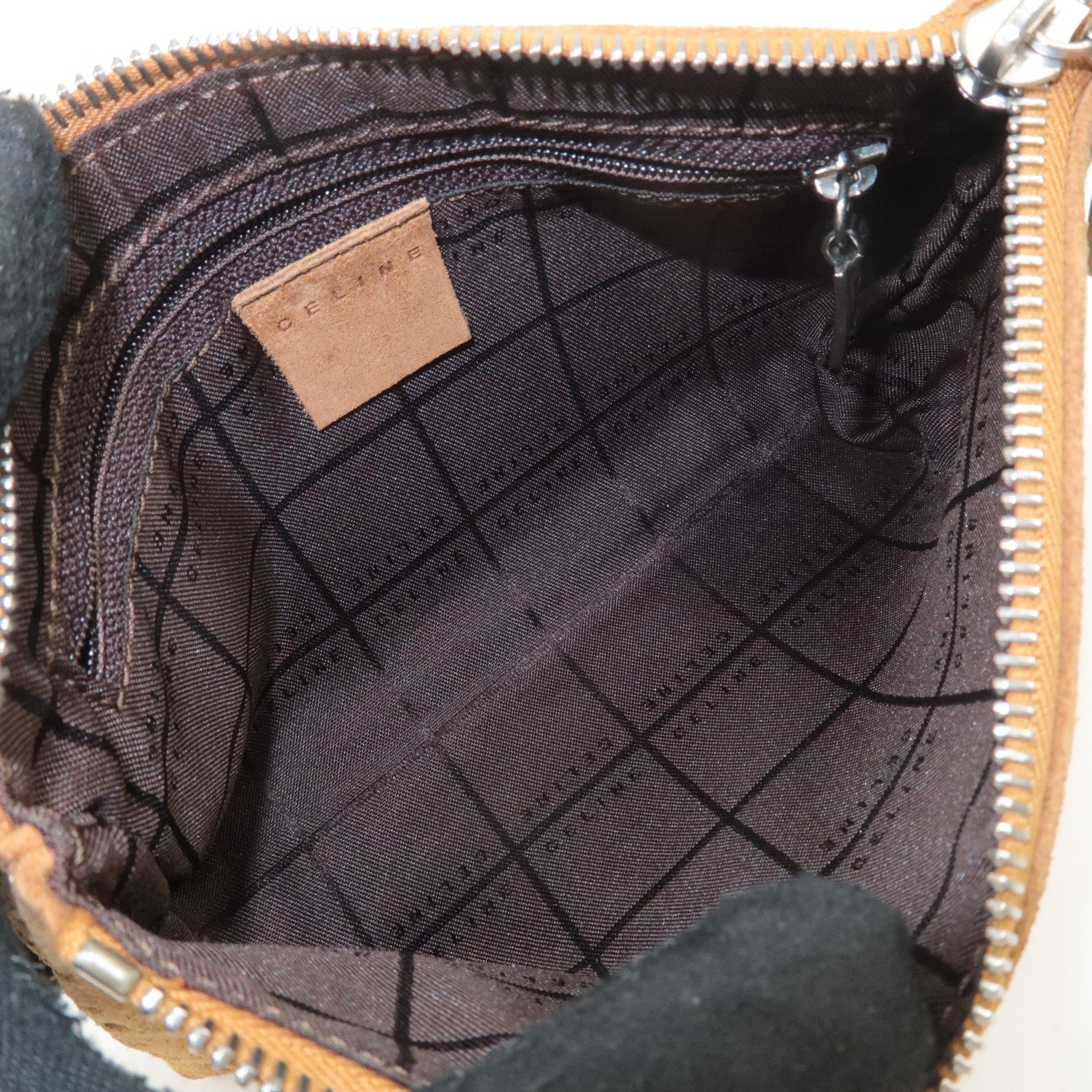 CELINE C Macadam Suede Pouch Cosmetic Pouch Brown Used