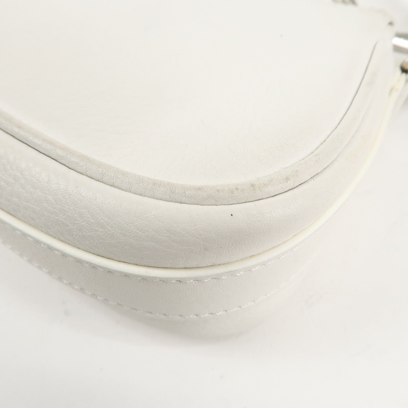 Christian Dior Canvas Leather Logo Charm Hand Bag White Used