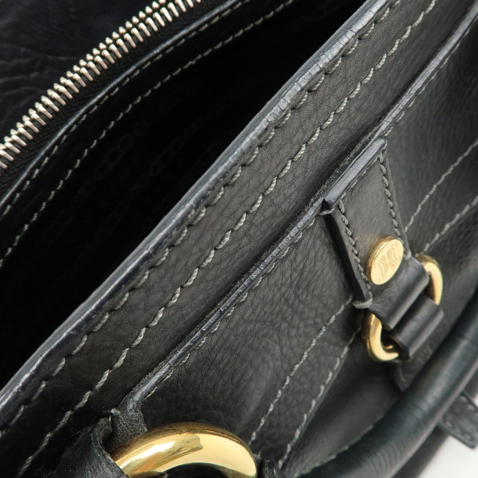 CELINE Leather Boogie Bag Hand Bag Black Used
