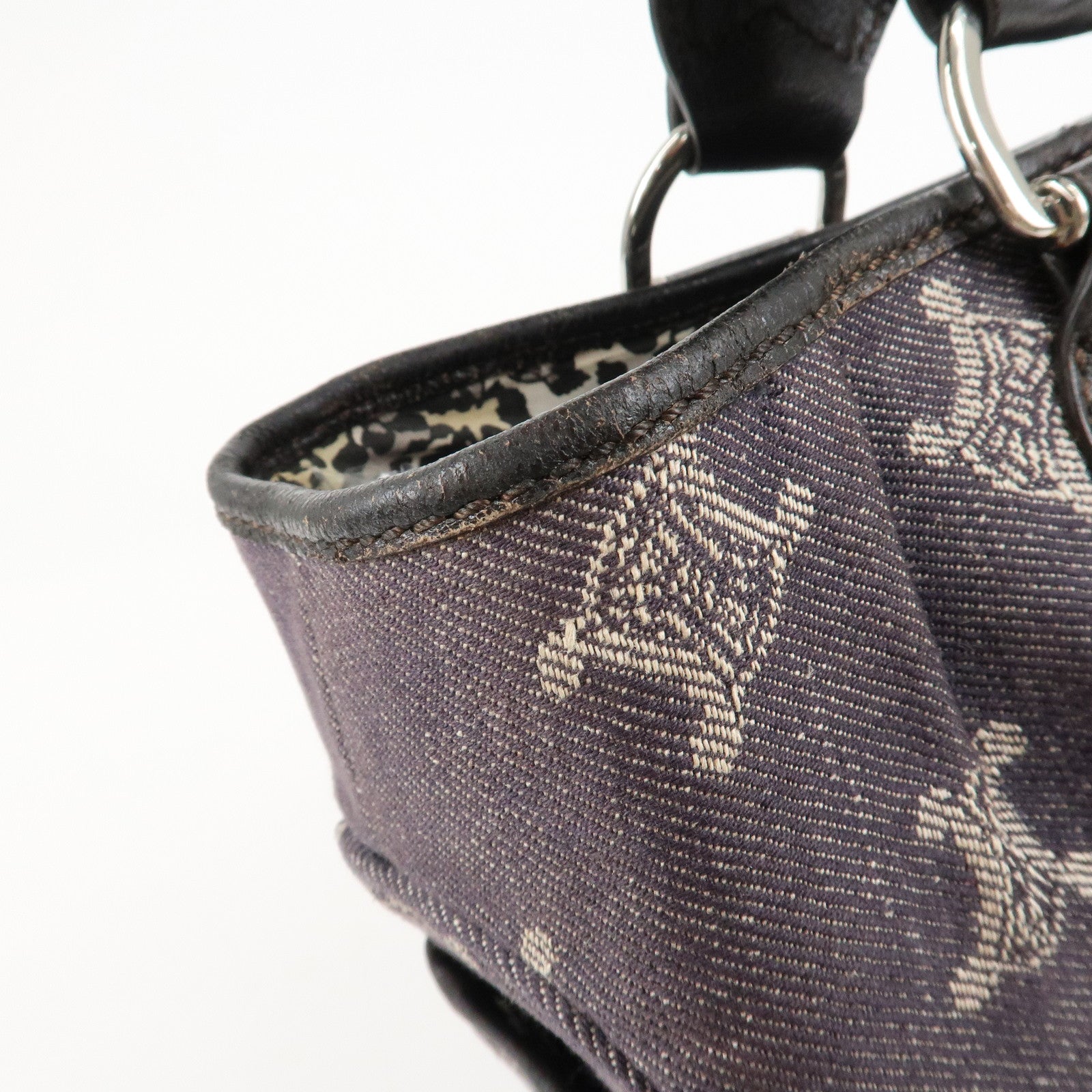 CELINE Magadam Denim Leather Boogy Bag Tote Bag Indigo Dark Brown Used