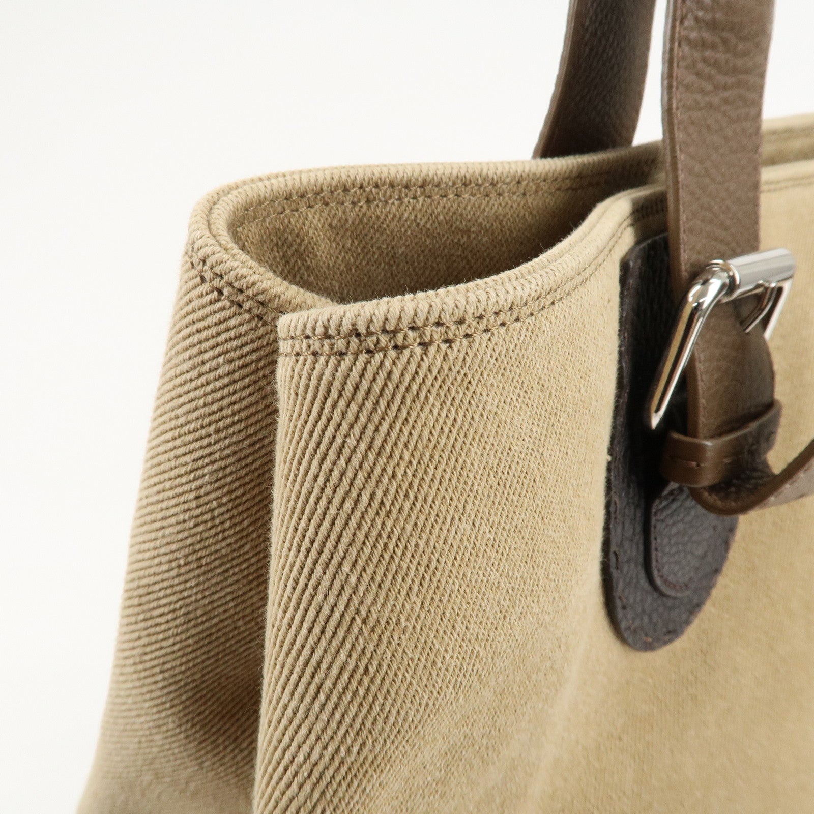 FENDI Canvas Leather Tote Bag Shoulder Bag Hand Bag Beige Used