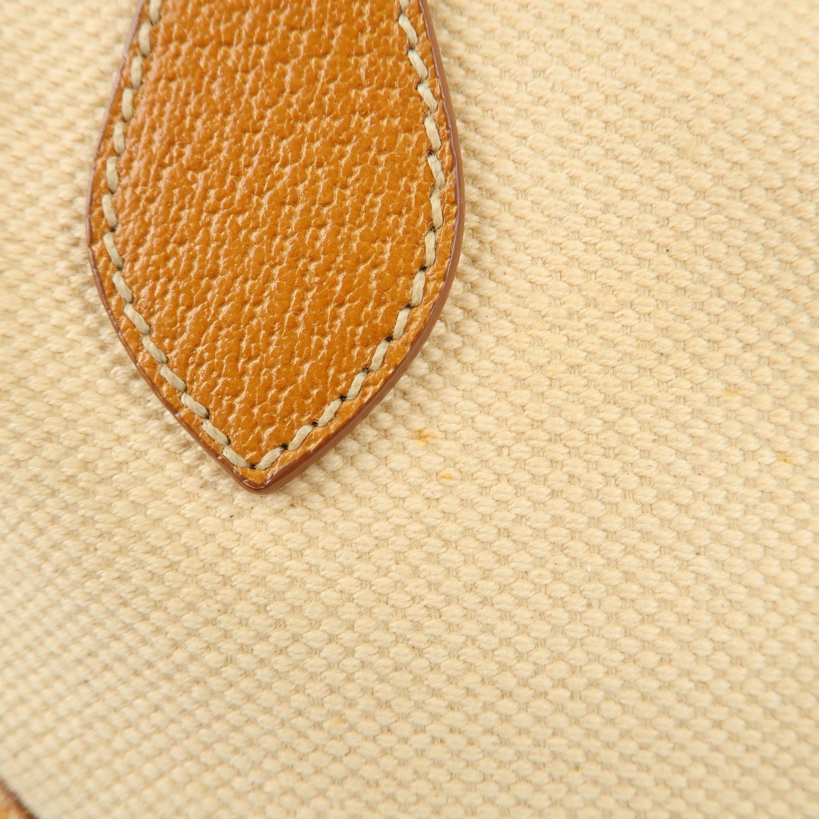 PRADA Canvas Leather Triangle Logo Boston Bag Ivory Brown Used