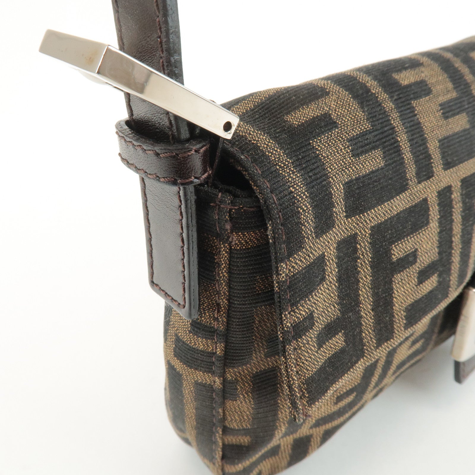 FENDI Mamma Baguette Zucca Canvas Shoulder Bag Brown Black 26424 Used