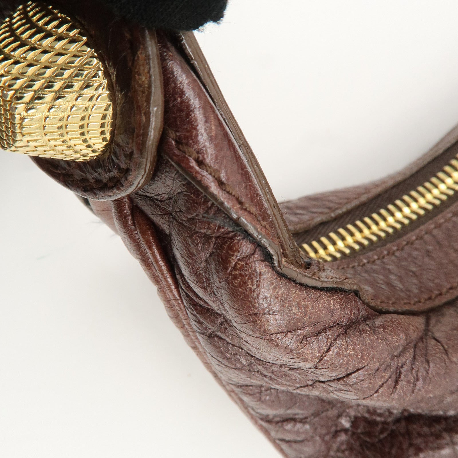 BALENCIAGA Leather Shoulder Bag Brown 497717 Used