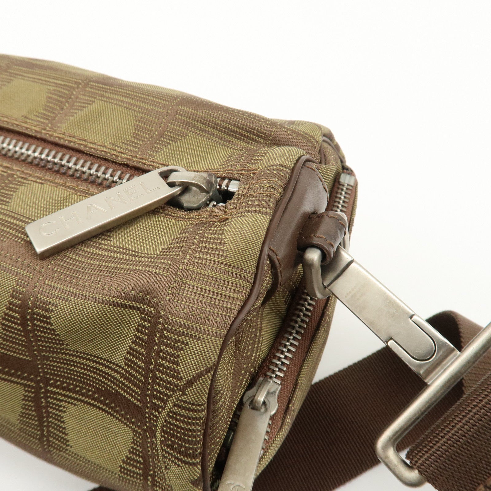 CHANEL New Travel Line Nylon Jacquard Leather Shoulder Bag A17669 Used