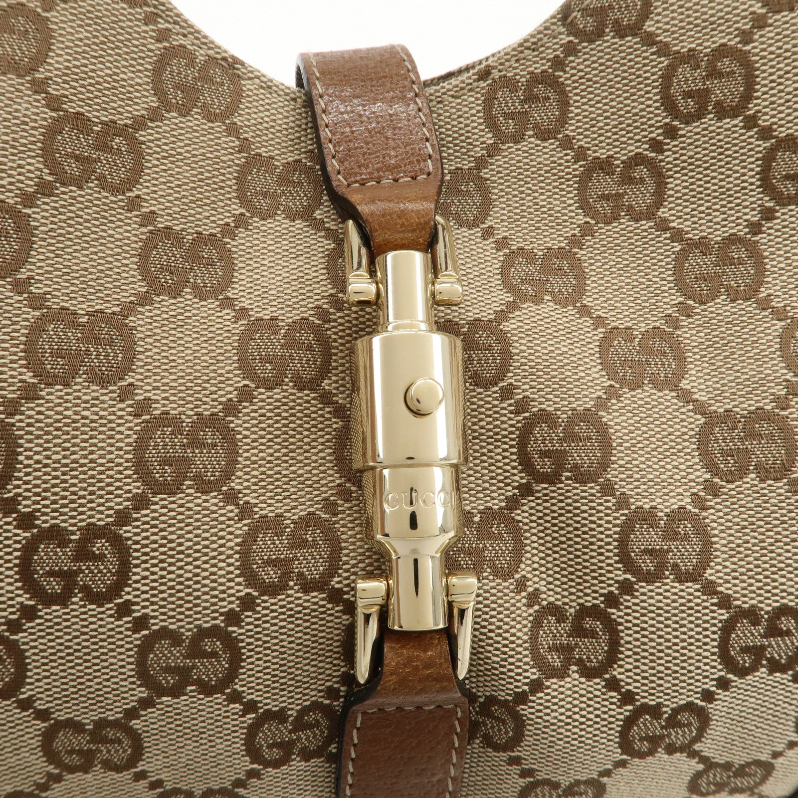 GUCCI New Jackie GG Canvas Leather Shoulder Bag Beige Brown 124407 Used