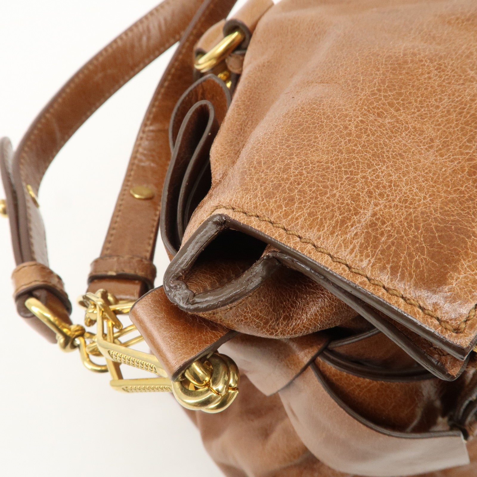 MIU MIU Leather 2Way Bag Shoulder Bag Hand Bag Brown Used