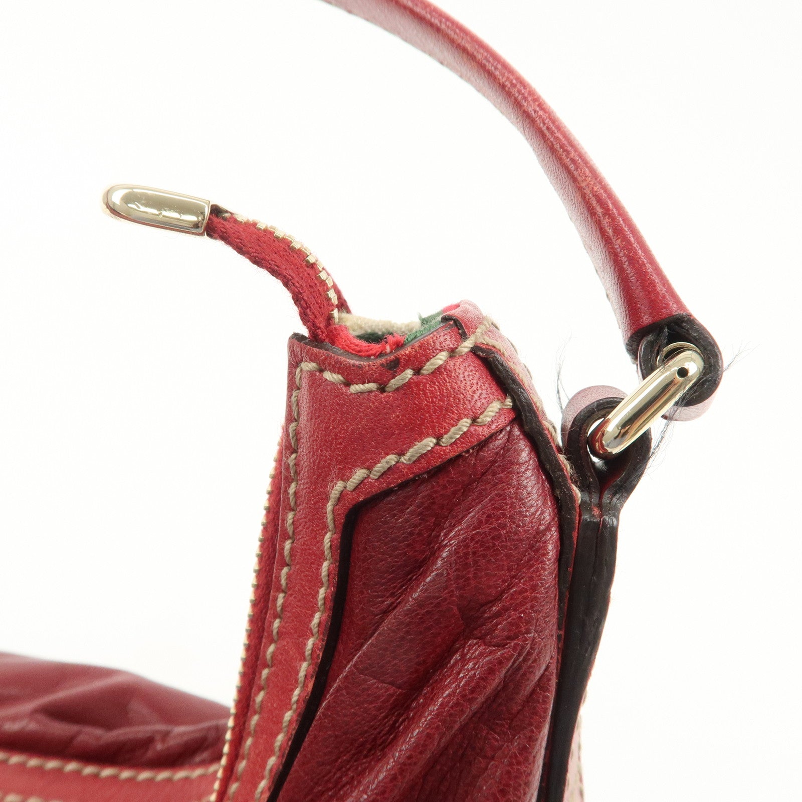 GUCCI New Brit Leather Shoulder Bag Red 182491 Used