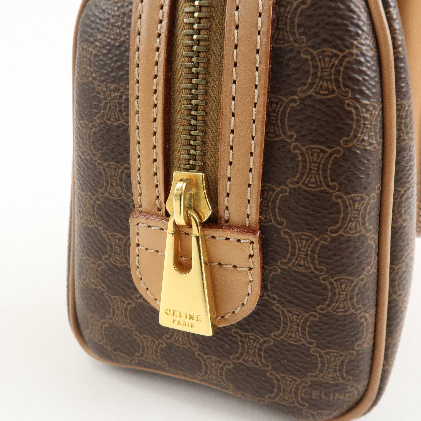 CELINE Macadam PVC Leather 2 Way Boston Bag Hand Bag Brown Used