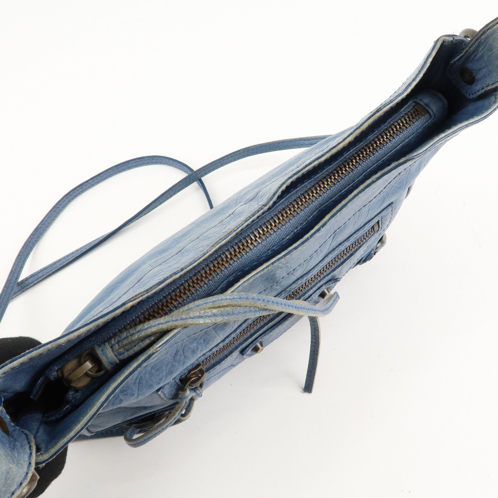 BALENCIAGA The Hip Leather Shoulder Bag Hand Bag Blue 242803 Used