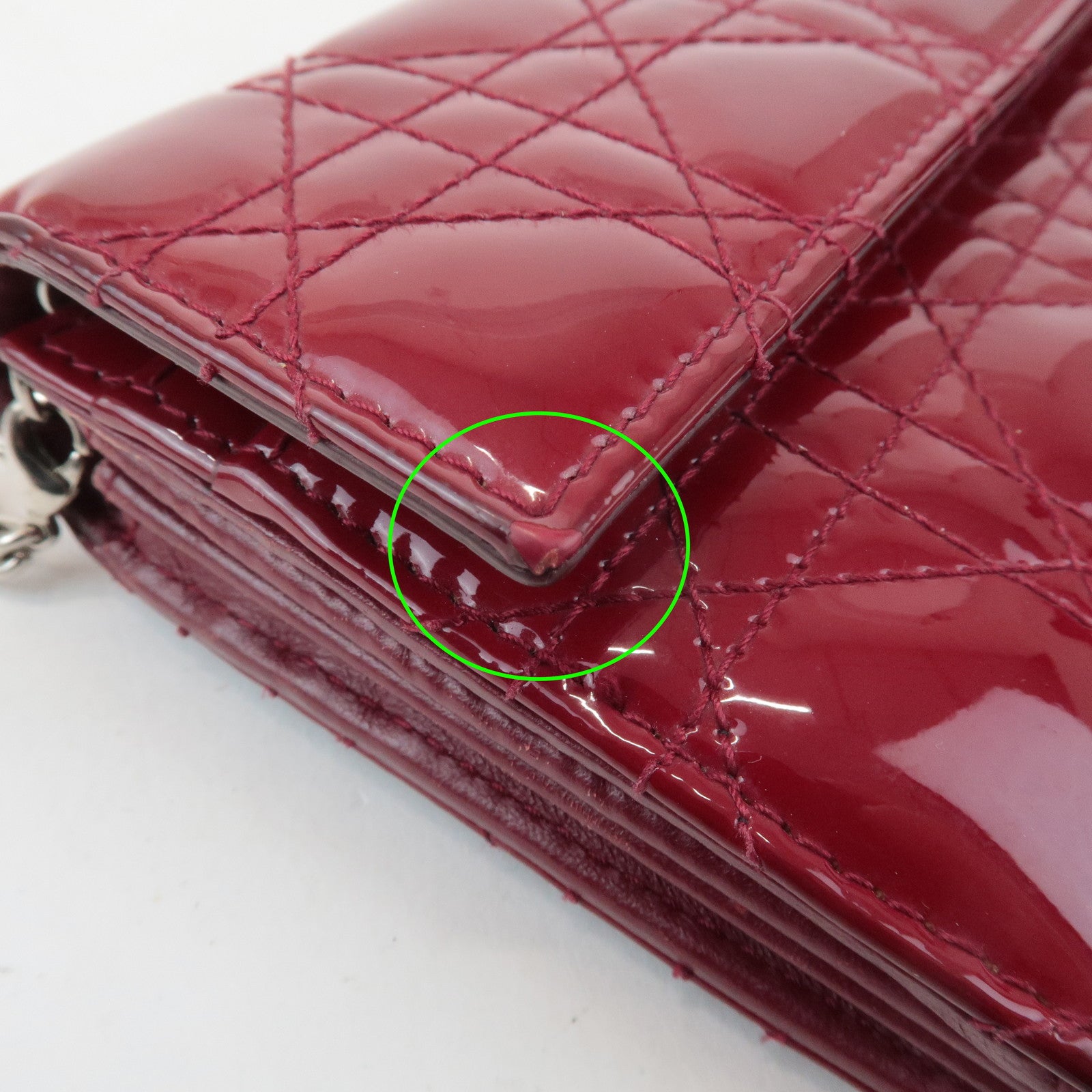 Christian Dior Lady Dior Cannage Patent Leather Chain Wallet Used