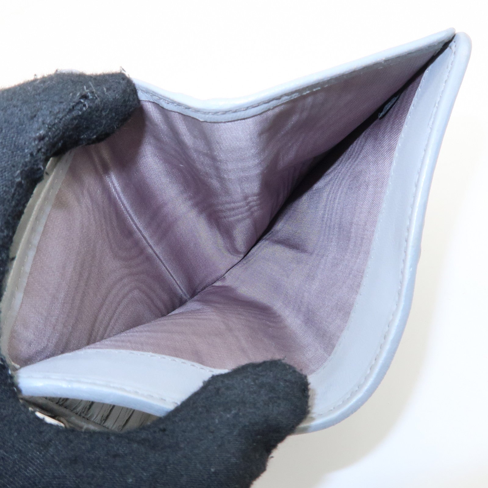 MIU MIU Matelasse Leather Bijoux Studs Tri-fold Wallet Gray Used