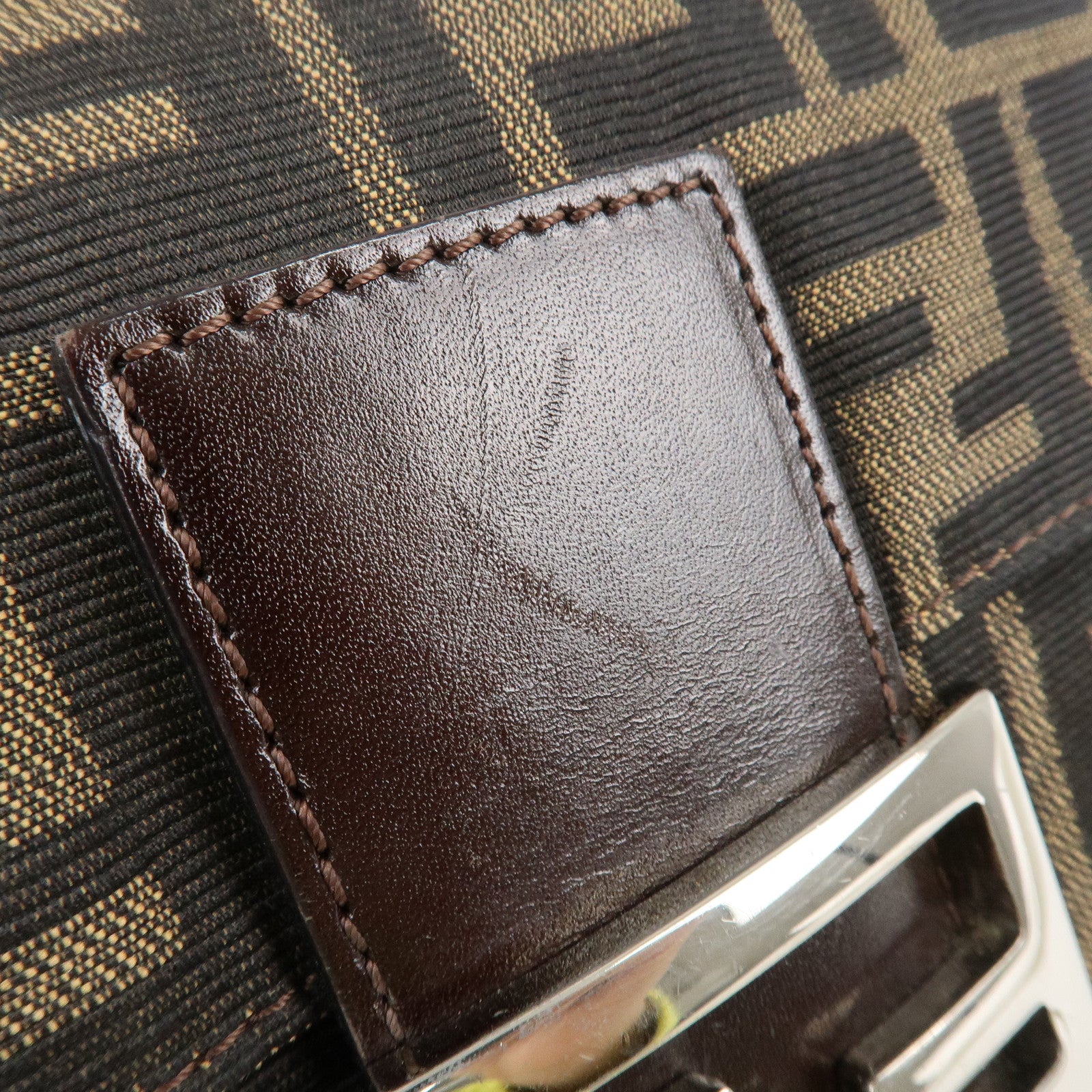 FENDI Mamma Baguette Zucca Canvas Shoulder Bag Brown Black 26424 Used