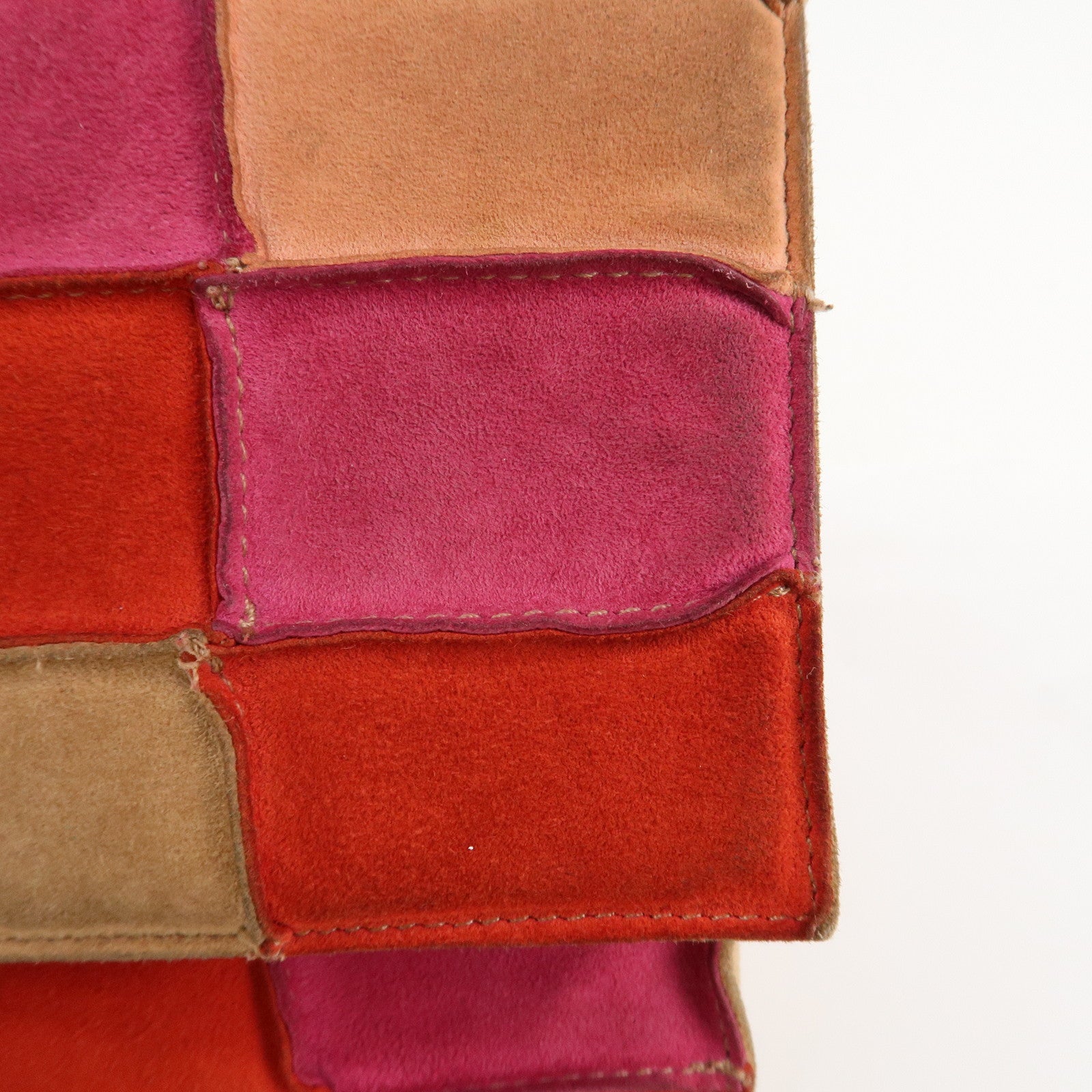 CHANEL Suede Patchwork Shoulder Bag Pink Beige Red Used