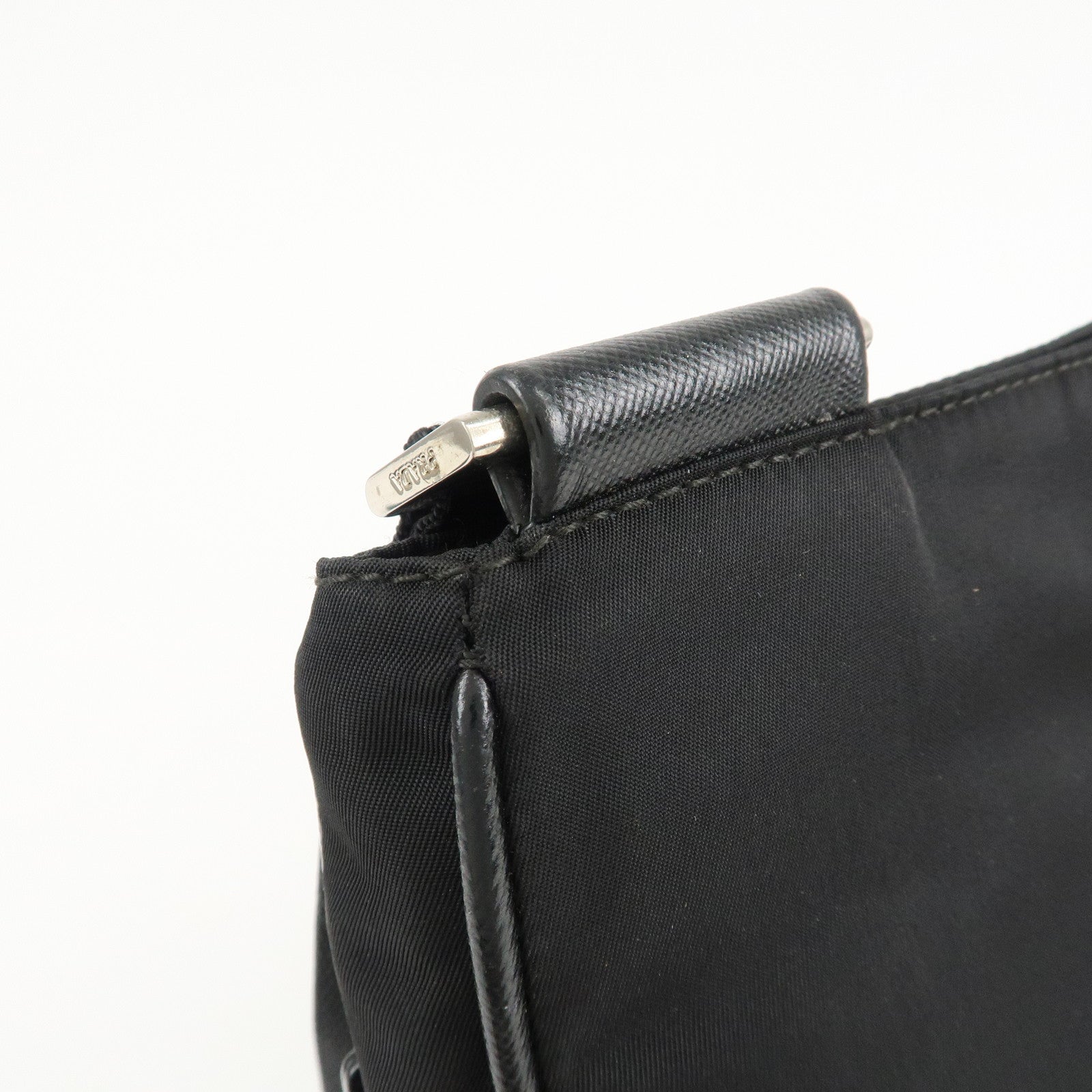 PRADA Logo Nylon Leather Shoulder Bag Crossbody Bag Black Used