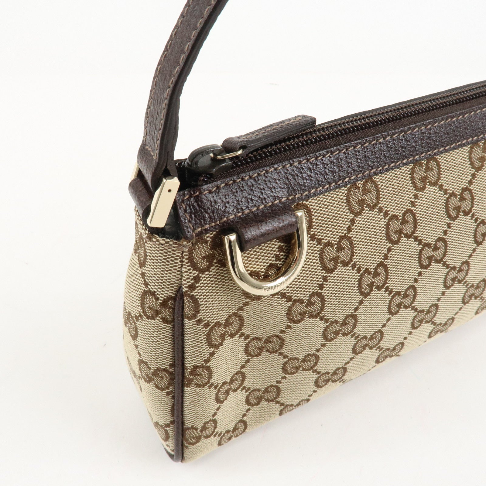 GUCCI Abbey GG Canvas Leather Shoulder Bag Beige Dark Brown 145750 Used