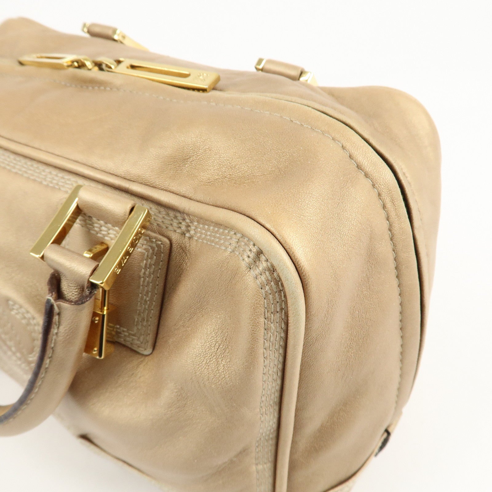 LOEWE Anagram Leather Amazona 28 Hand Bag Boston Bag Gold Used