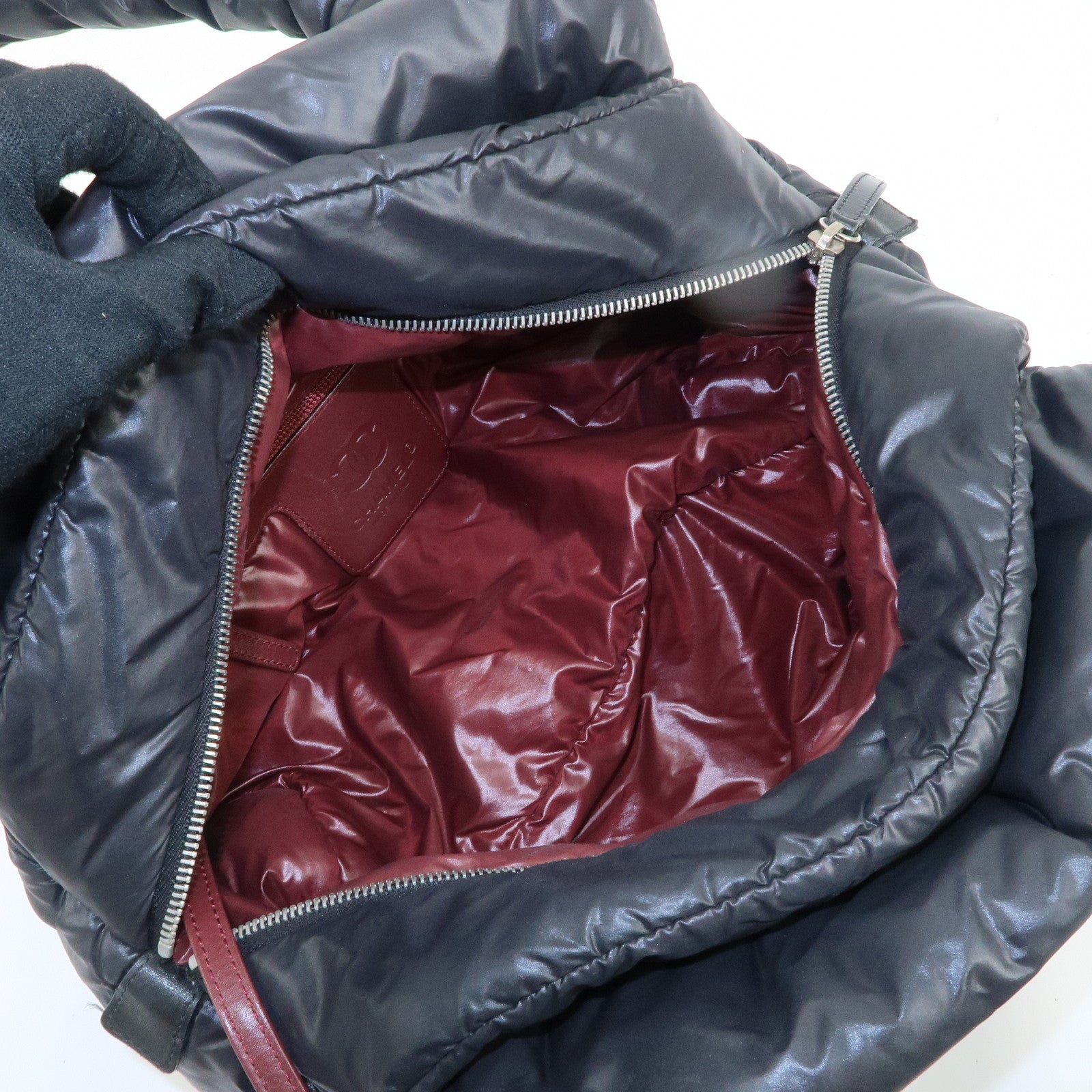 CHANEL COCO Cocoon Nylon Leather Tote Bag Hand Bag Black Used