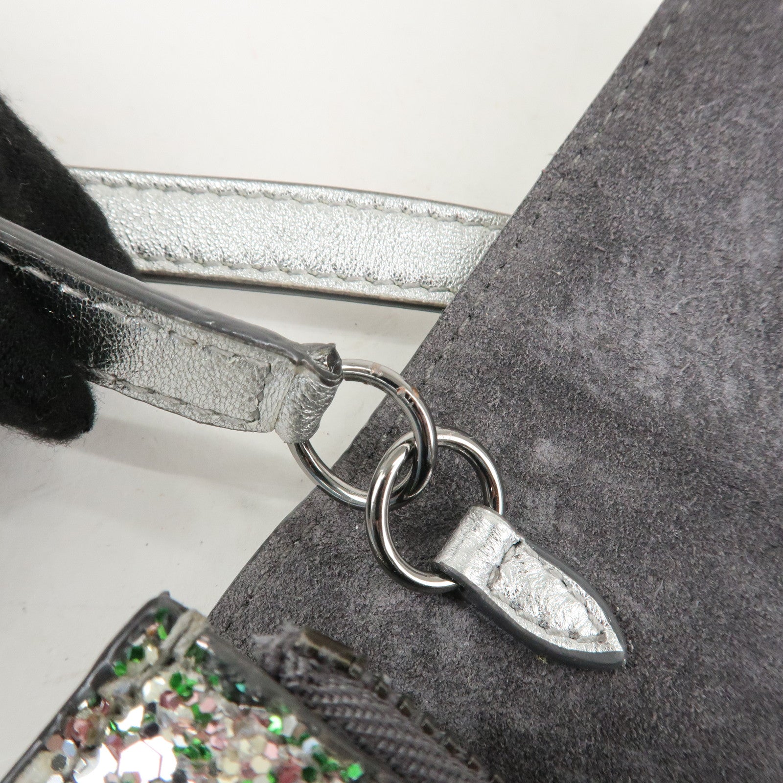 JIMMY CHOO Glitter Leather Shoulder Wallet Bag Green Silver Used