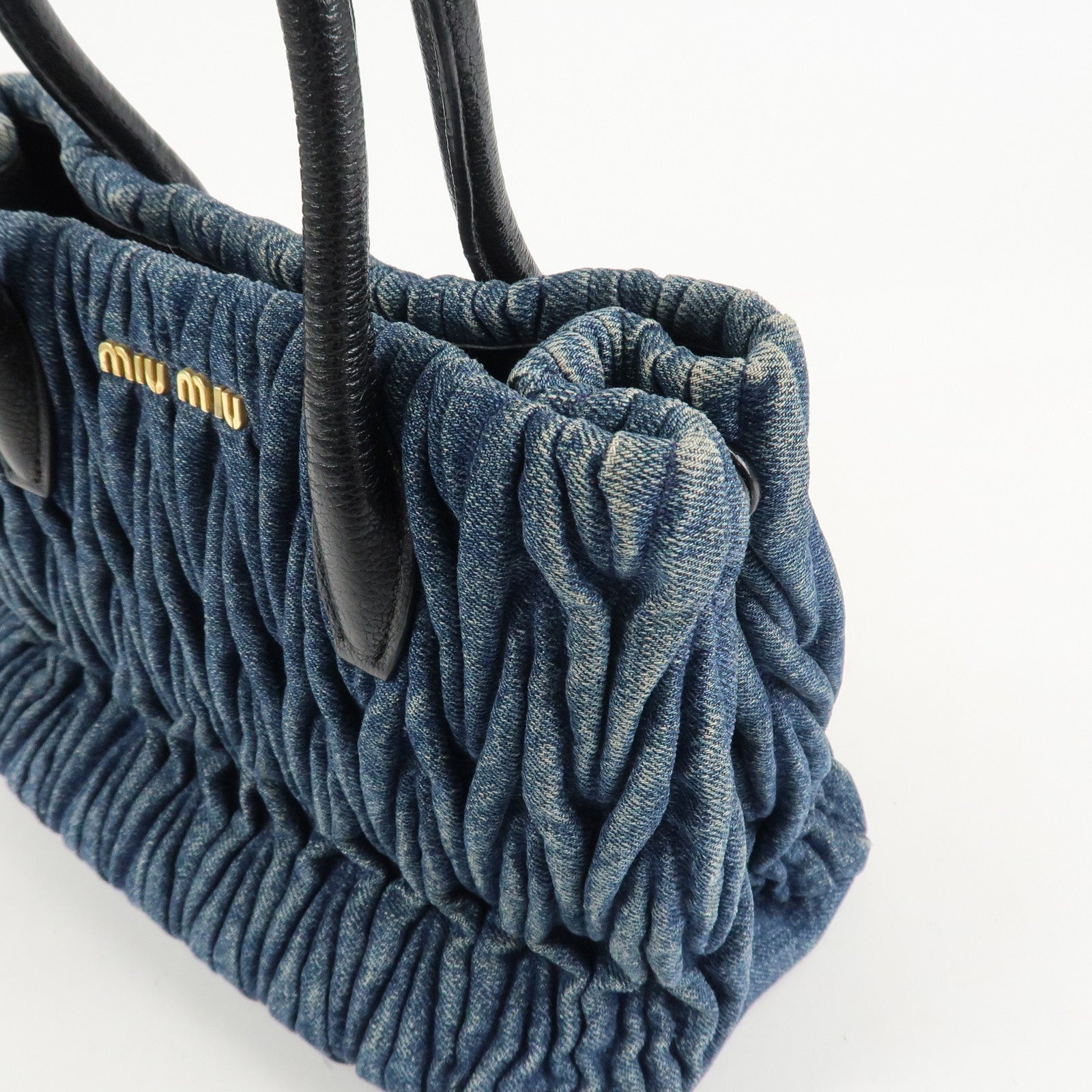 MIU MIU Matelasse Denim Leather 2Way Bag Hand Bag Blue Black Used