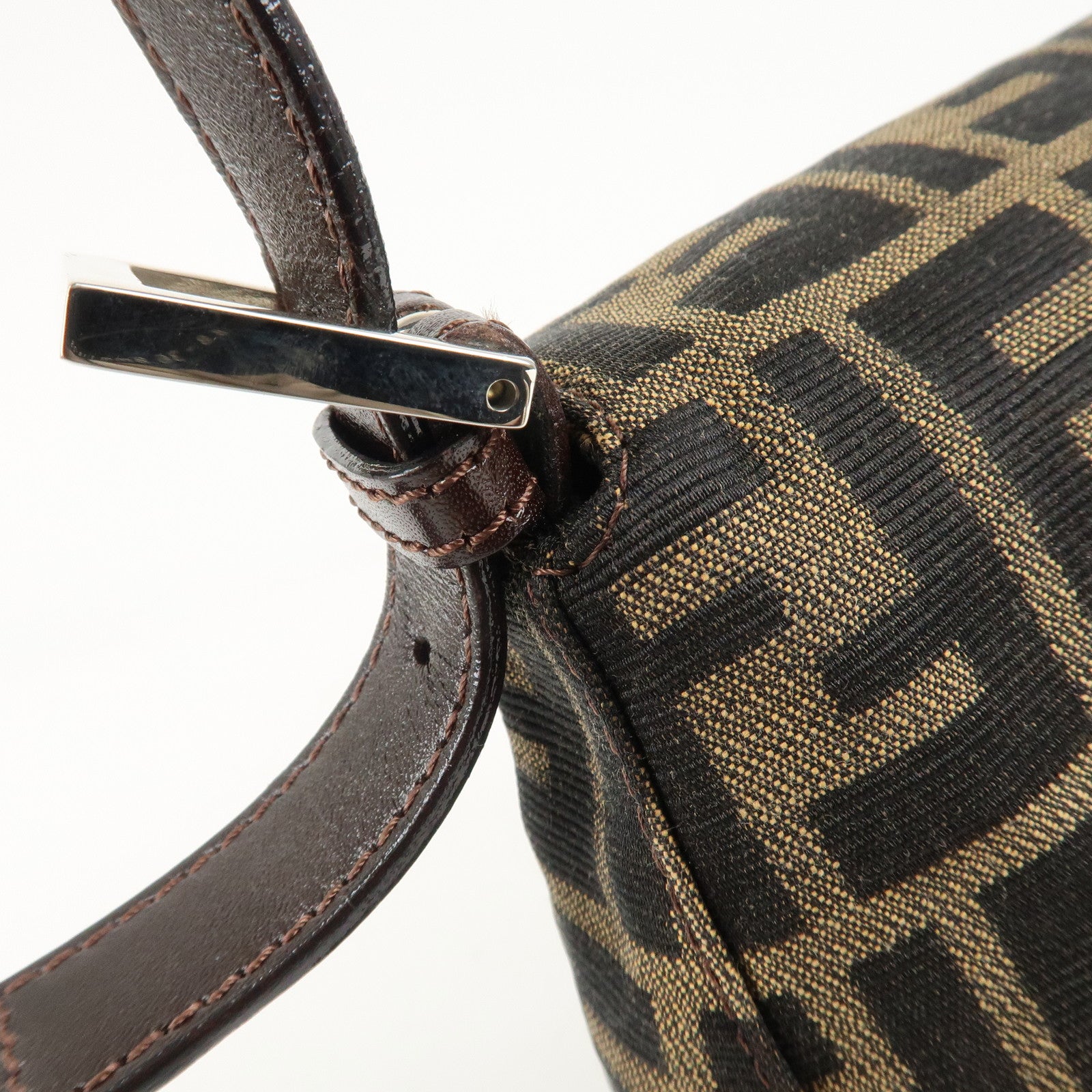 FENDI Mamma Baguette Zucca Canvas Leather Shoulder Bag 26325 Used