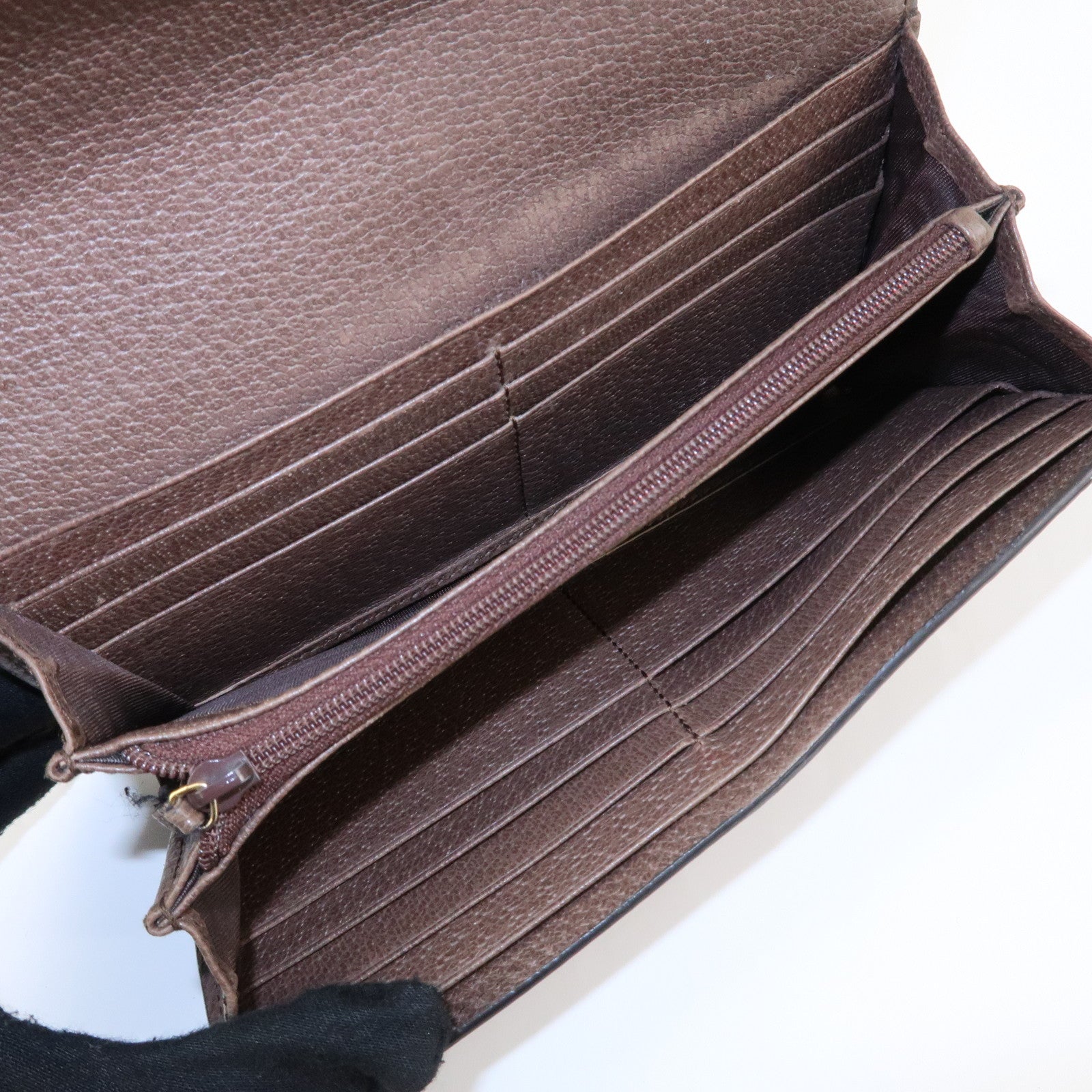 GUCCI Ophidia Sherry GG Supreme Leather Bi-fold Long Wallet 523153 Used