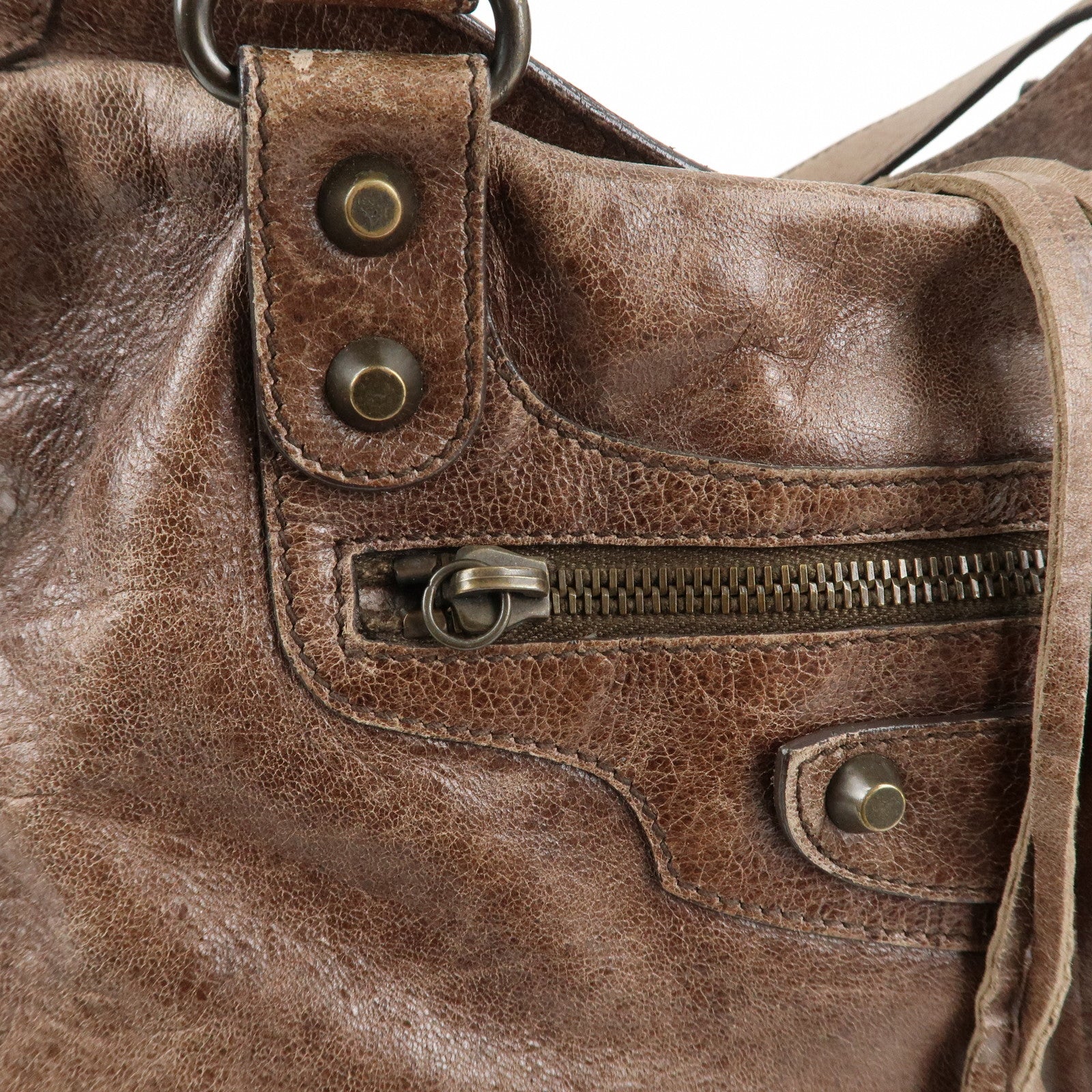 BALENCIAGA The City Leather 2Way Hand Bag Brown 115748 Used