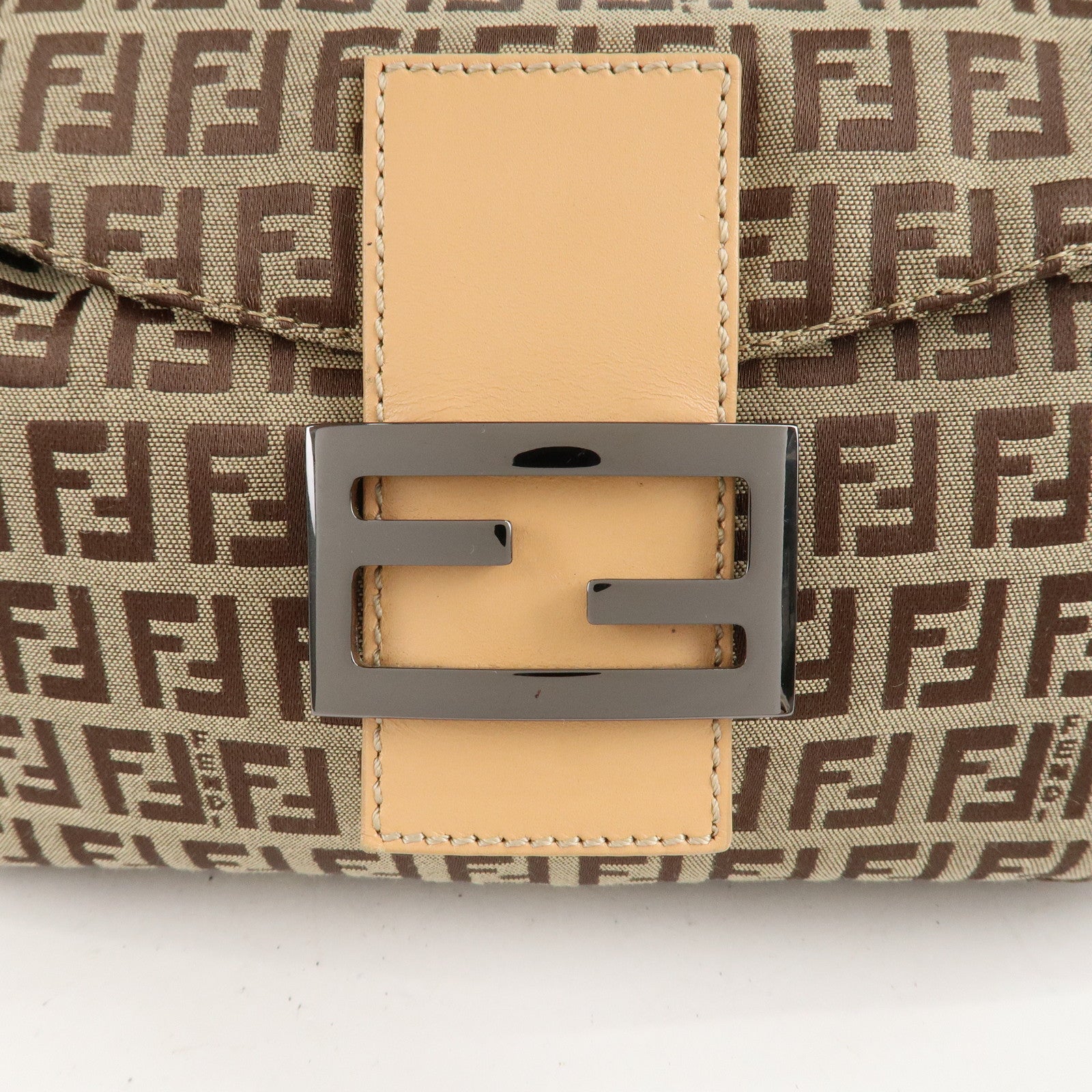 FENDI Zucchino Canvas Leather Shoulder Bag Beige 8BR003 Used