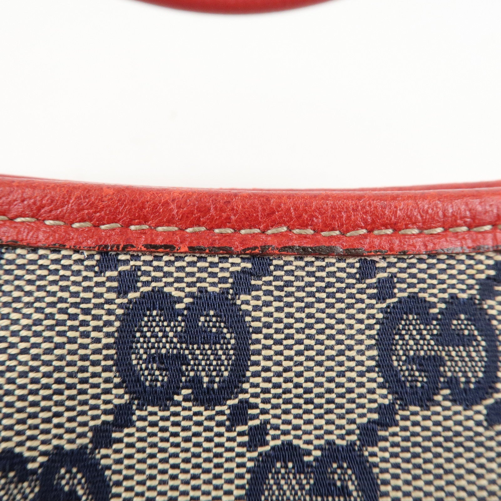 GUCCI Abbey GG Canvas Leather Shoulder Bag Beige Navy Red 130939 Used