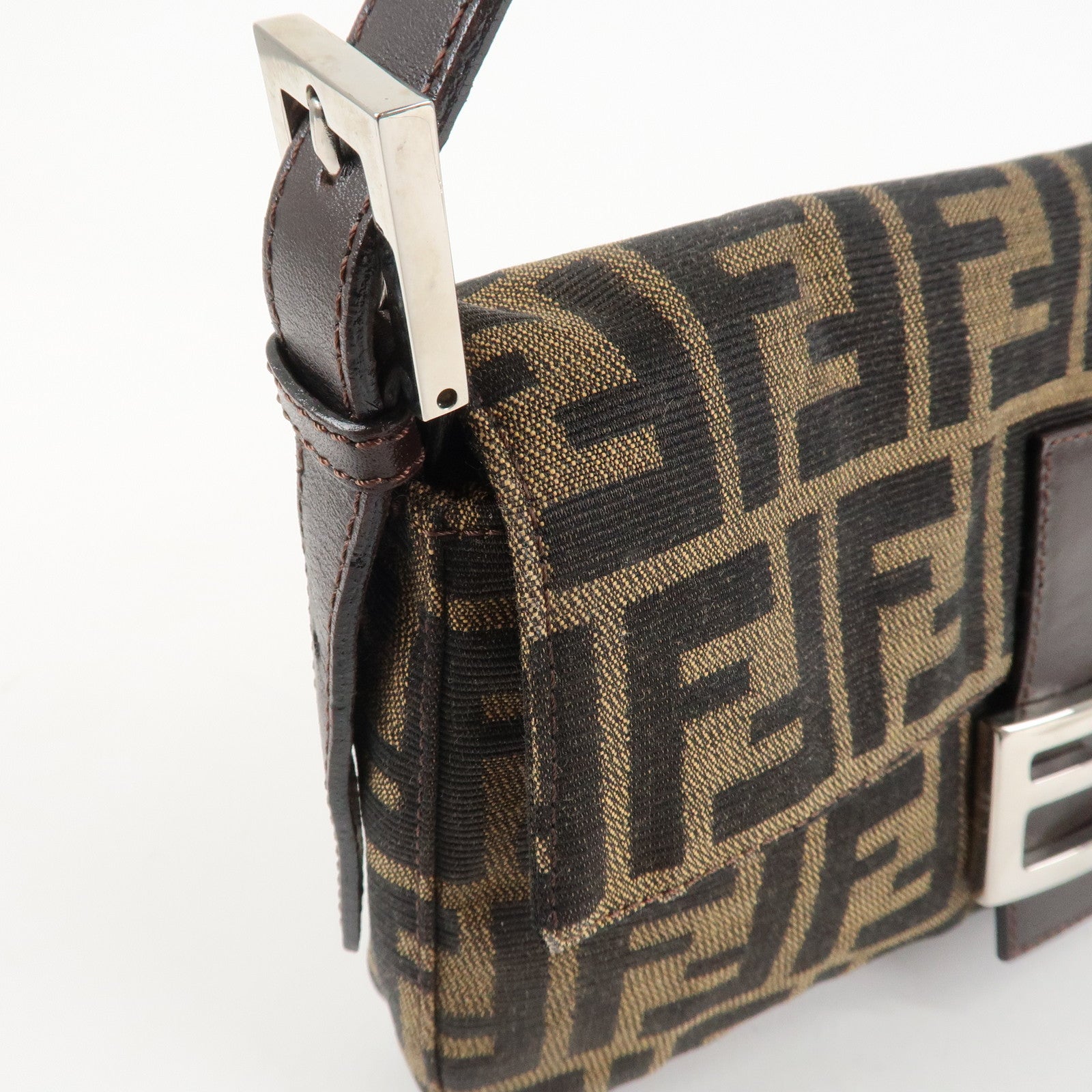 FENDI Mamma Baguette Zucca Canvas Shoulder Bag Brown Black 26424 Used
