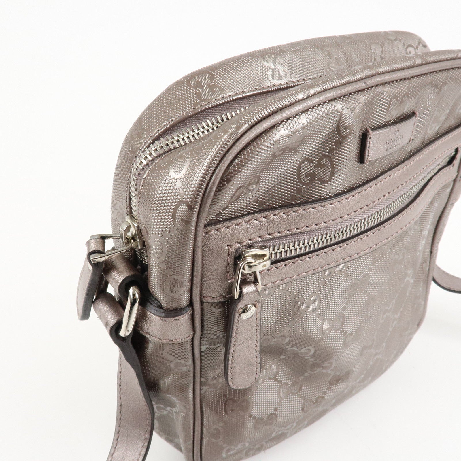 GUCCI GG Imprime PVC Leather Shoulder Bag Metallic Rose gold 233268 Used