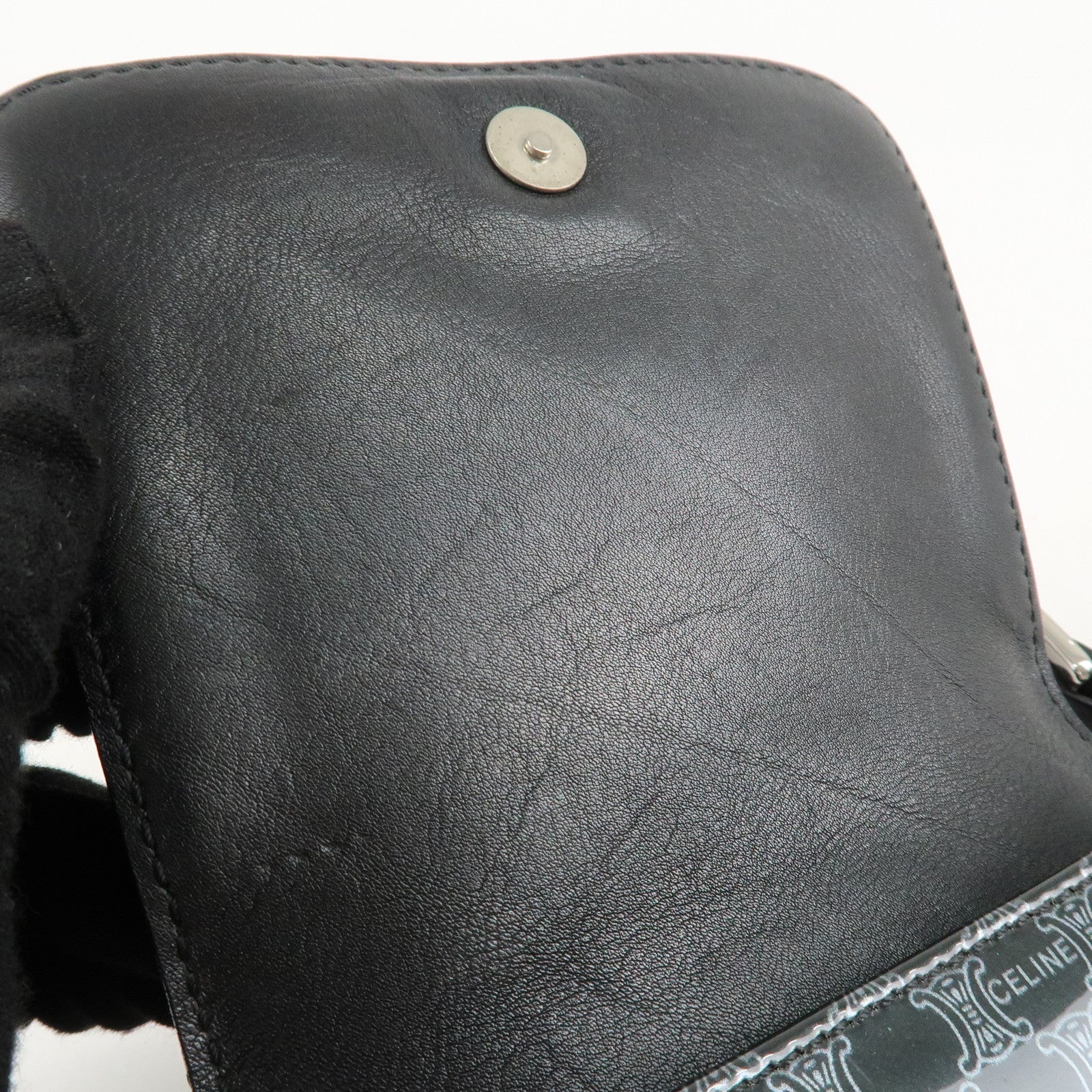 CELINE Macadam Leather PVC Waist Pouch Black Silver HDW MC99/2 Used