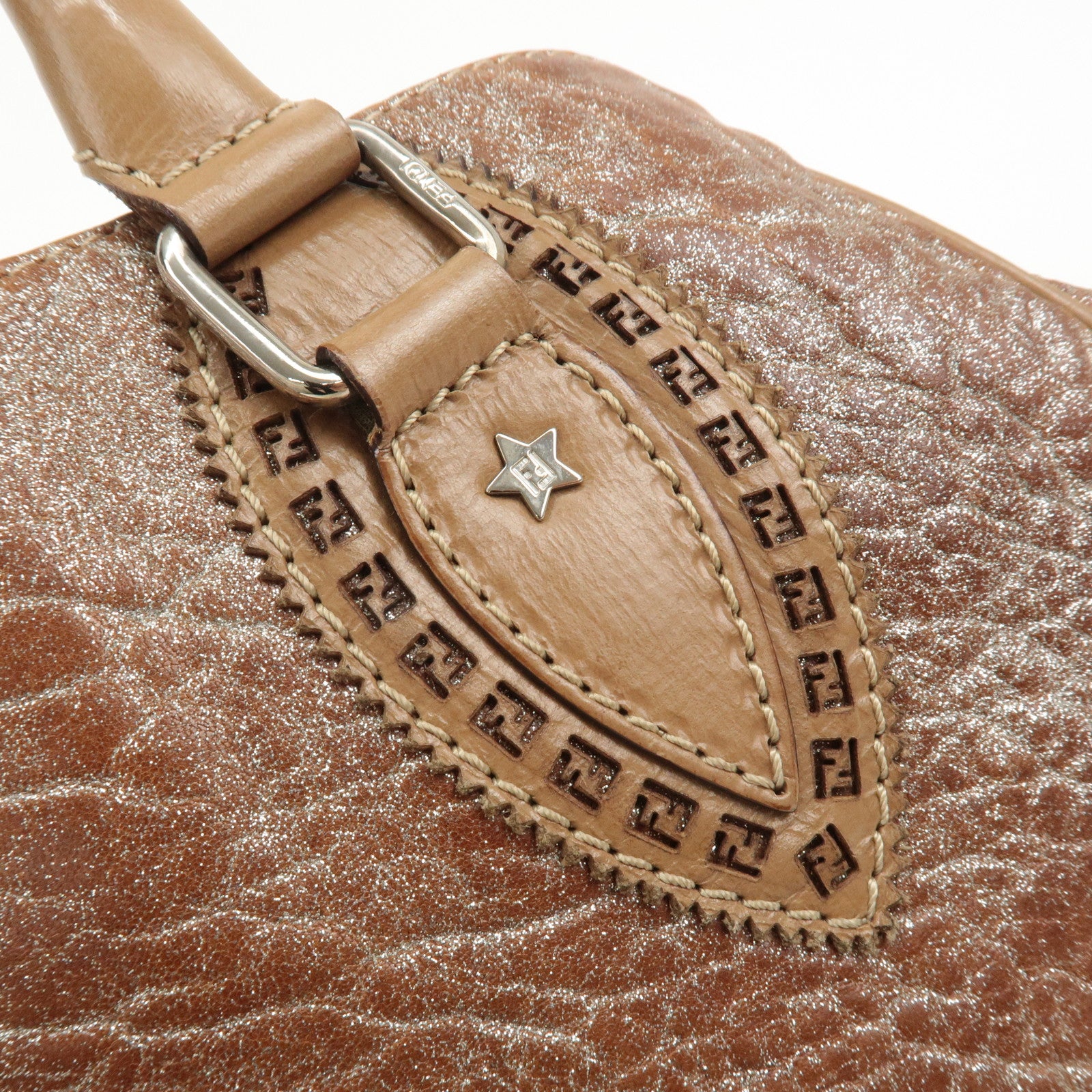 FENDI Ethnico Leather Tote Bag Shoulder Bag Beige 8BN162 Used