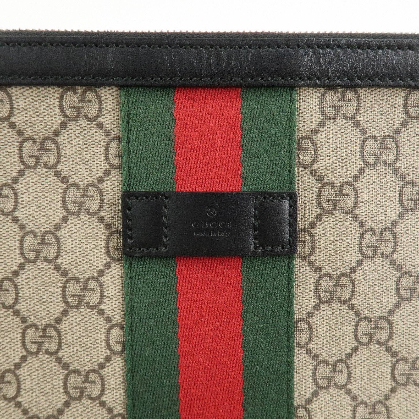 GUCCI Sherry GG Canvas Leather Shoulder Bag Beige Black 387111 Used