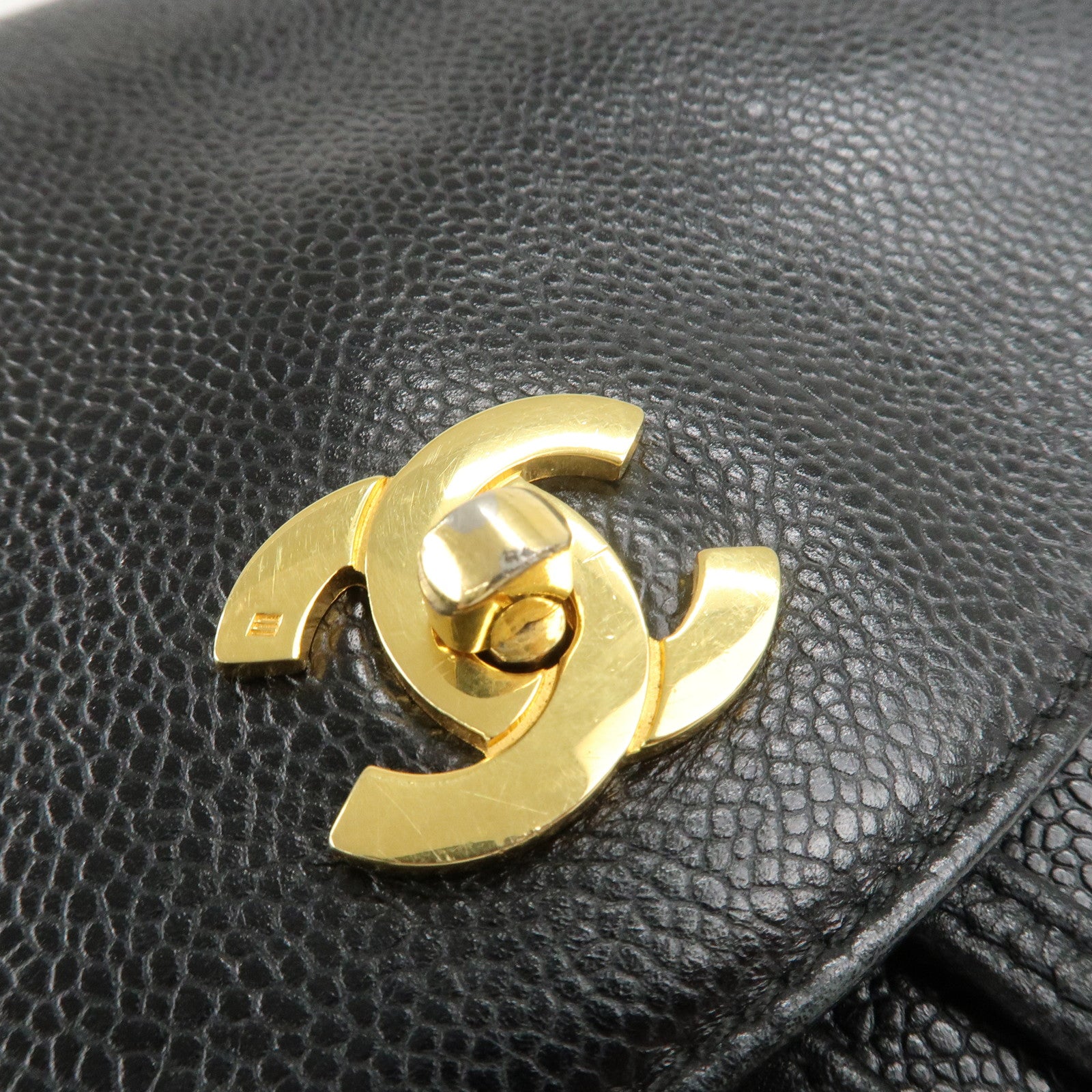 CHANEL Triple COCO Caviar Skin Chain Back Pack Black Gold Used