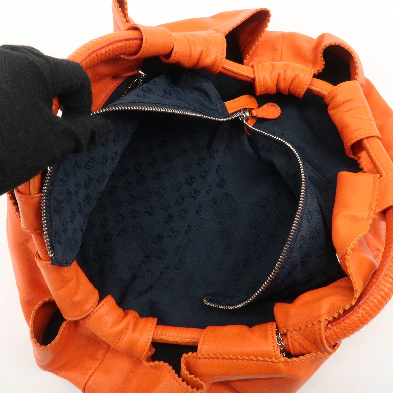 LOEWE Anagram Leather Nappa Aire Hand Shoulder Bag Orange Used