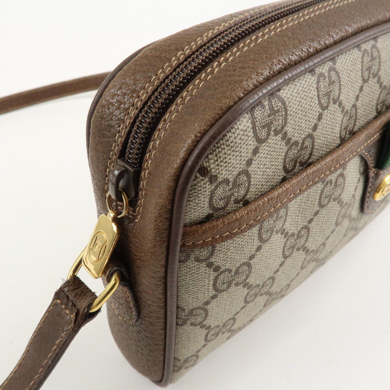 GUCCI Old GUCCI Sherry GG Plus Leather Shoulder Bag Beige Brown Used