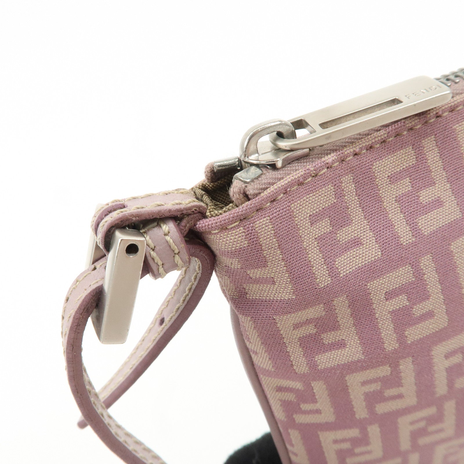 FENDI Zucchino Canvas Leather Shoulder Bag Purple Beige 8BT047 Used