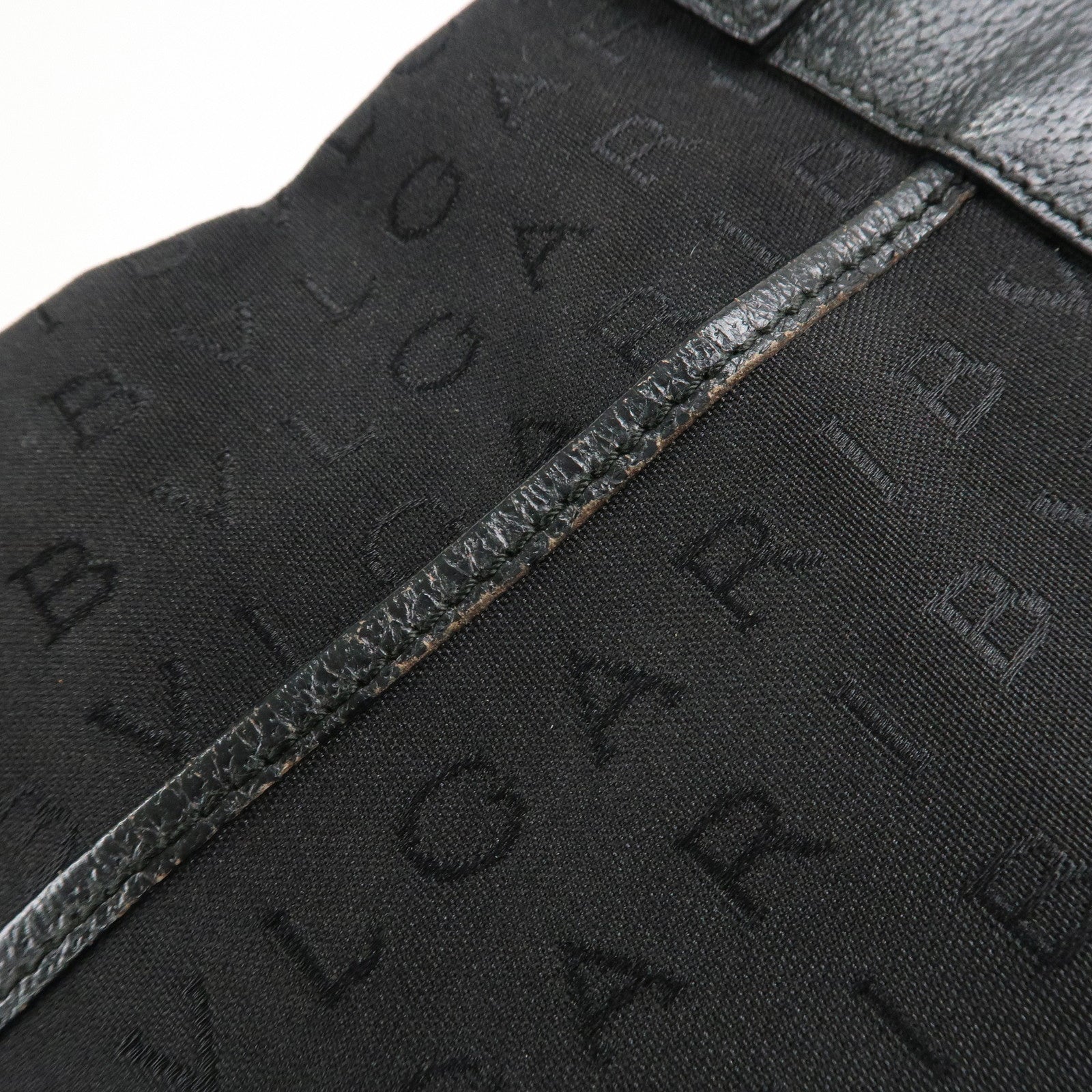 BVLGARI Logo Mania Canvas Leather Hand Bag Tote Bag Black Used