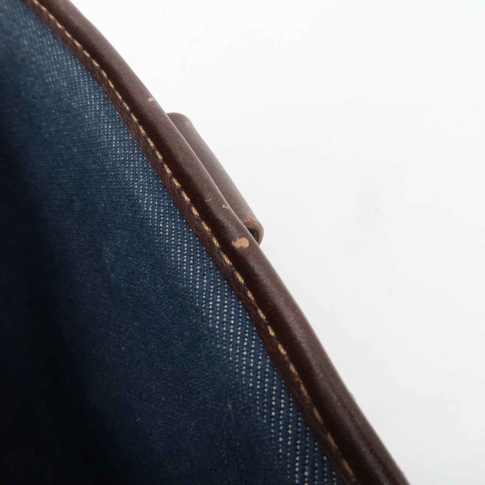 CELINE Macadam Denim Canvas Leather Boogie Bag Tote Bag Blue Brown Used