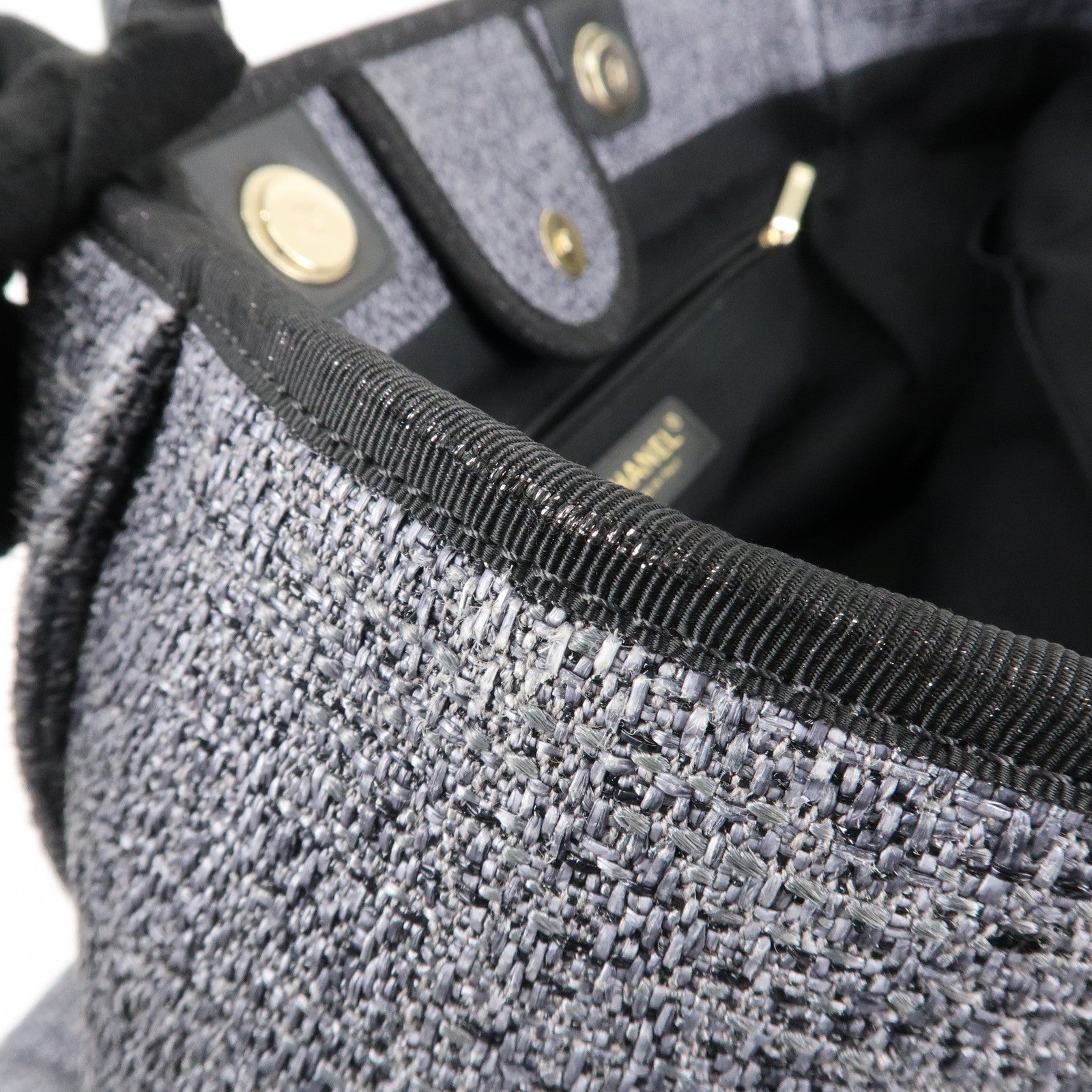 CHANEL Deauville Raffia Leather Chain Tote Bag GM A66941 Navy Used