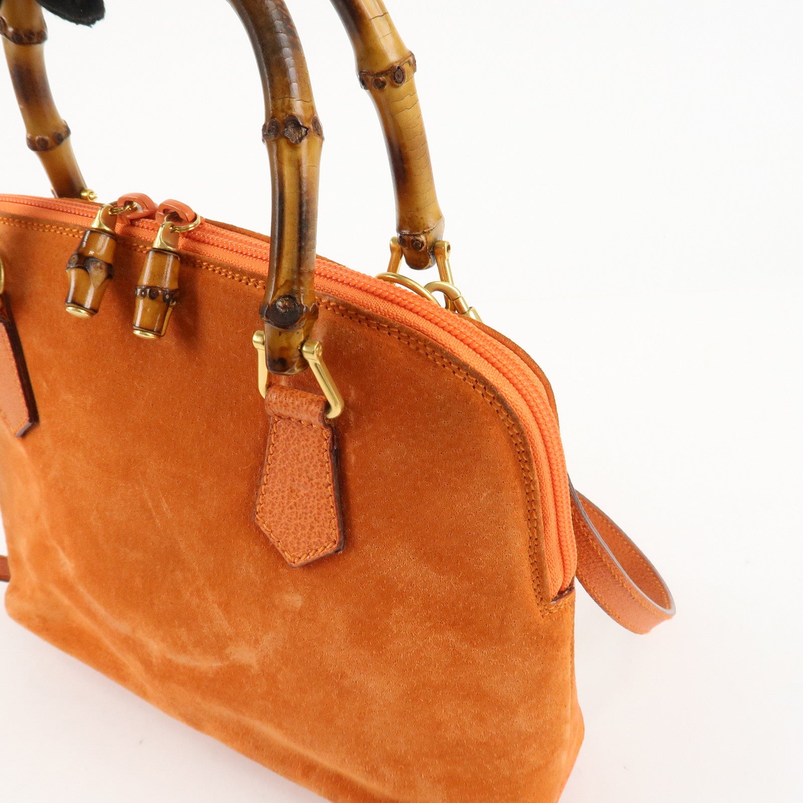 GUCCI Bamboo Suede Leather 2WAY Bag Orange 000.2296.0290 Used