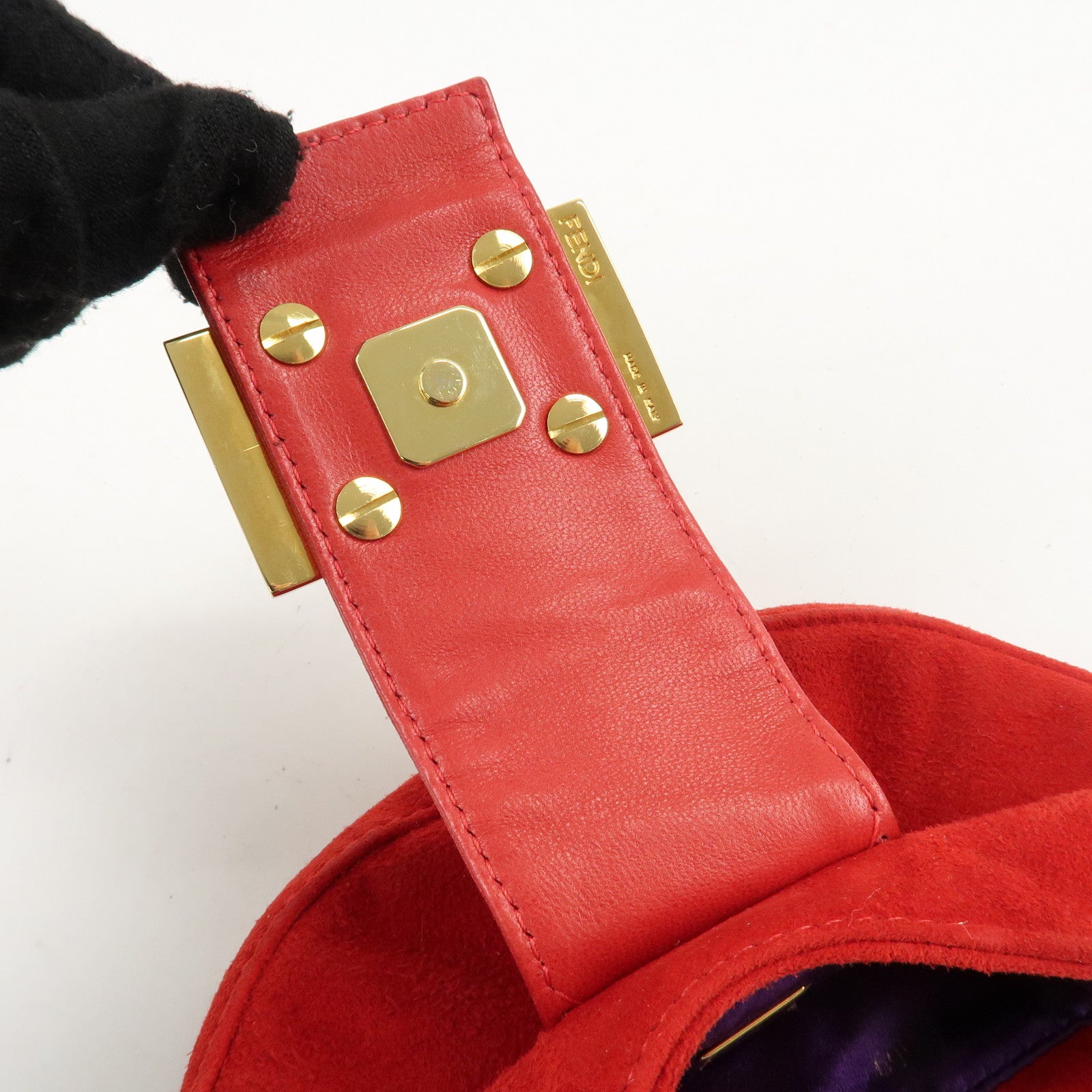 FENDI Suede Leather Mini Croissant Hand Bag Red 26673 Used