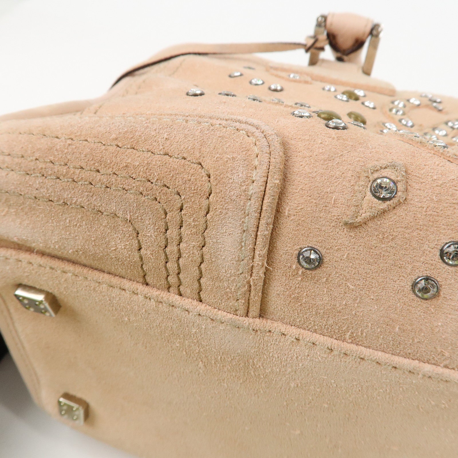 LOEWE Suede Amazona 28 Bijou Hand Bag Beige Pink Silver Hardware Used