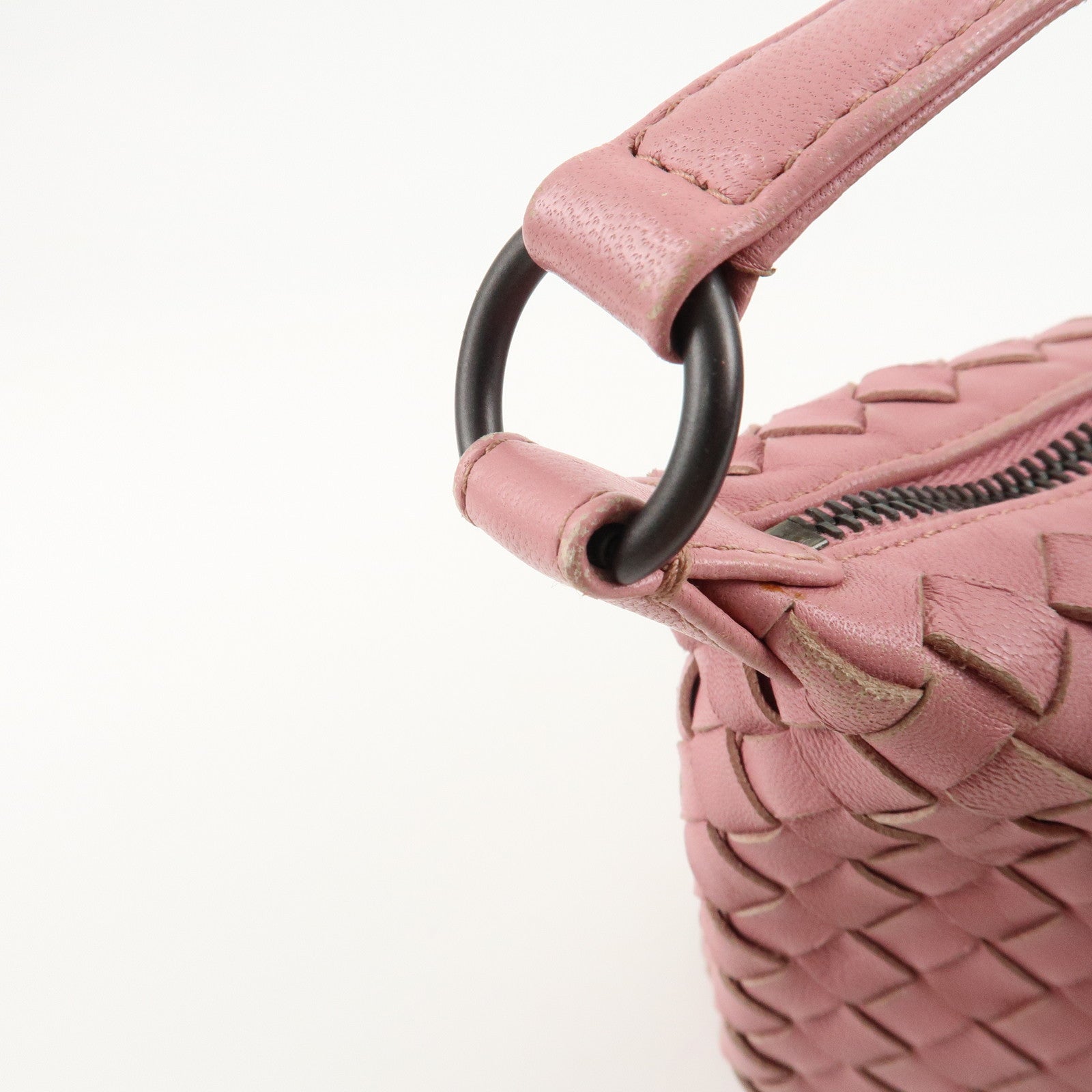 BOTTEGA VENETA Intrecciato Leather Shoulder Bag Pink Used