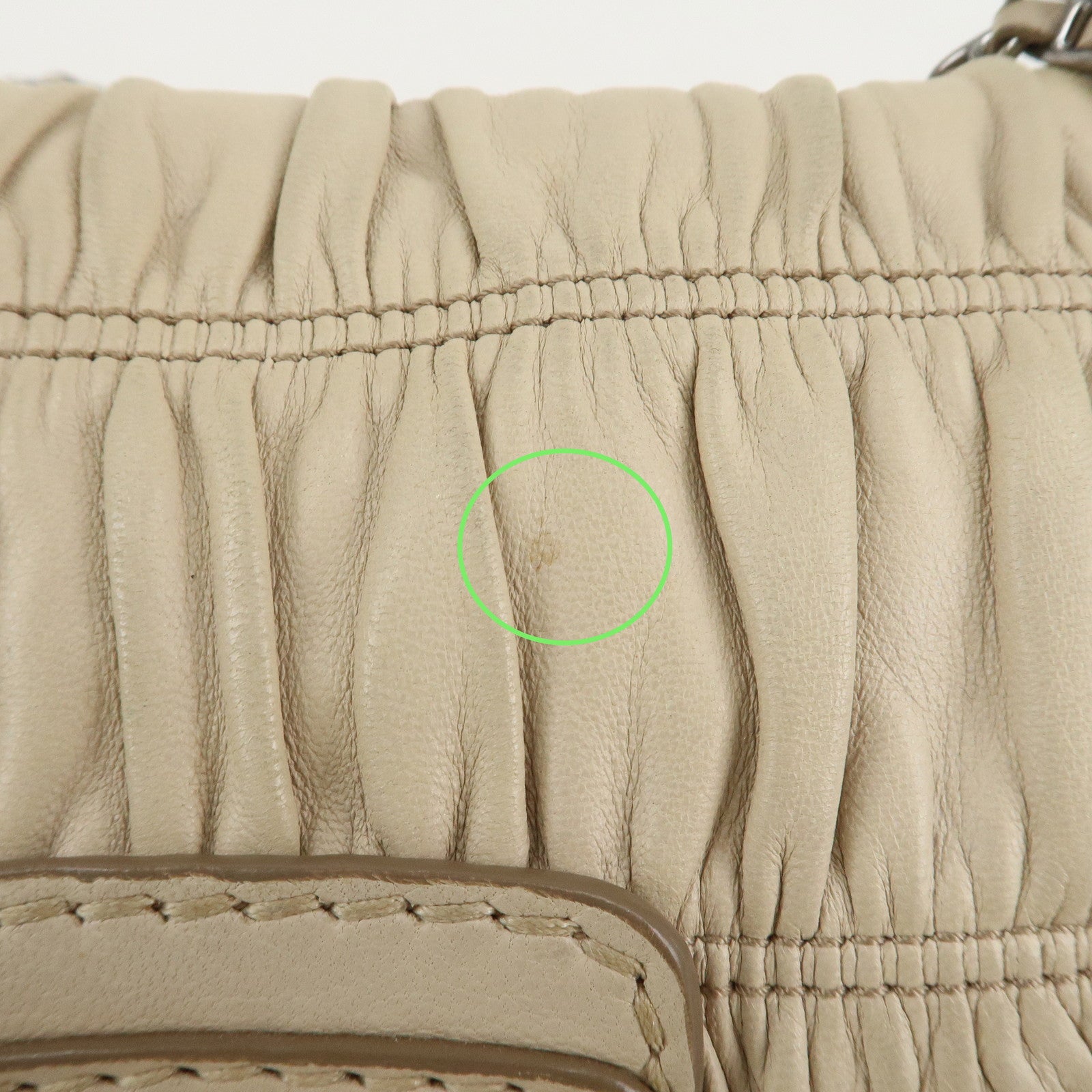 PRADA Leather Gathered Chain Shoulder Bag Ivory B4695C Used