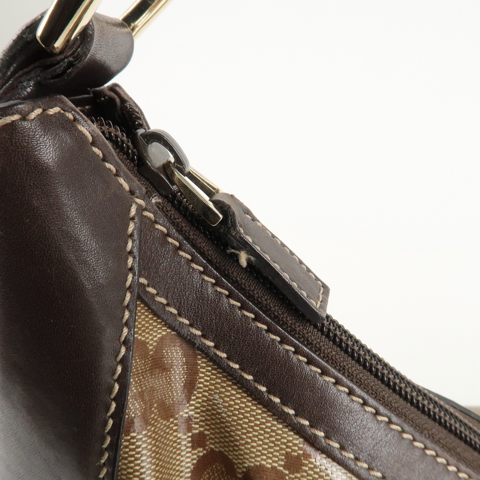 GUCCI GG Crystal Leather Shoulder Bag Hand Bag Brown 257297 Used