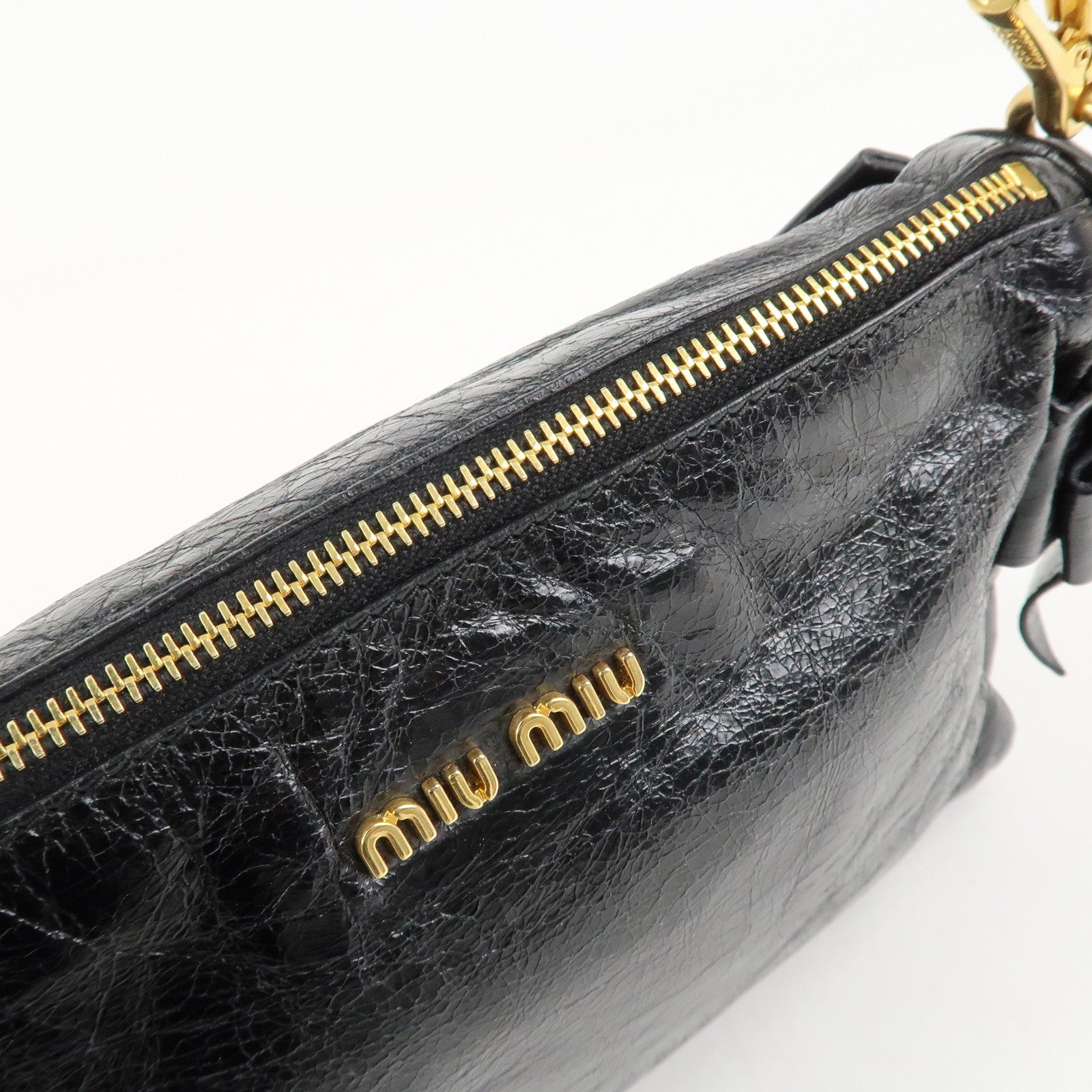 MIU MIU Leather Shoulder Bag Hand Bag Black Used